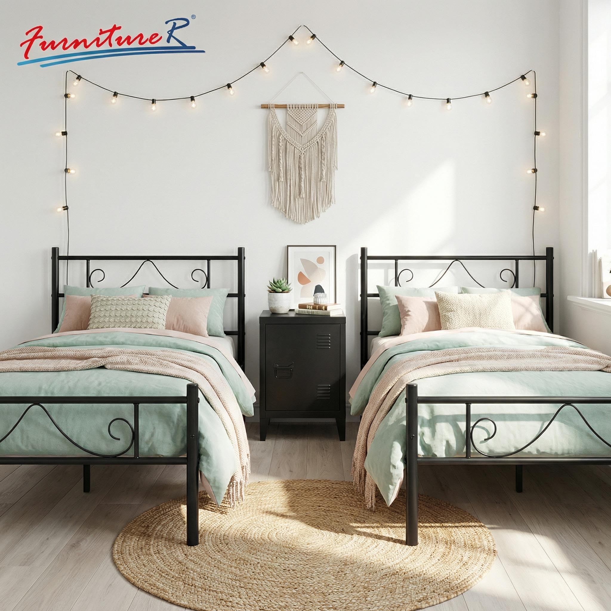 HOMYLIN Lit Simple avec Cadre en métal Simple et Moderne, lit en métal pour Adolescents/Adultes, adapté pour la Chambre, Le dortoir d'étudiant et d'autres scènes Multiples, avec des Lignes Simples en