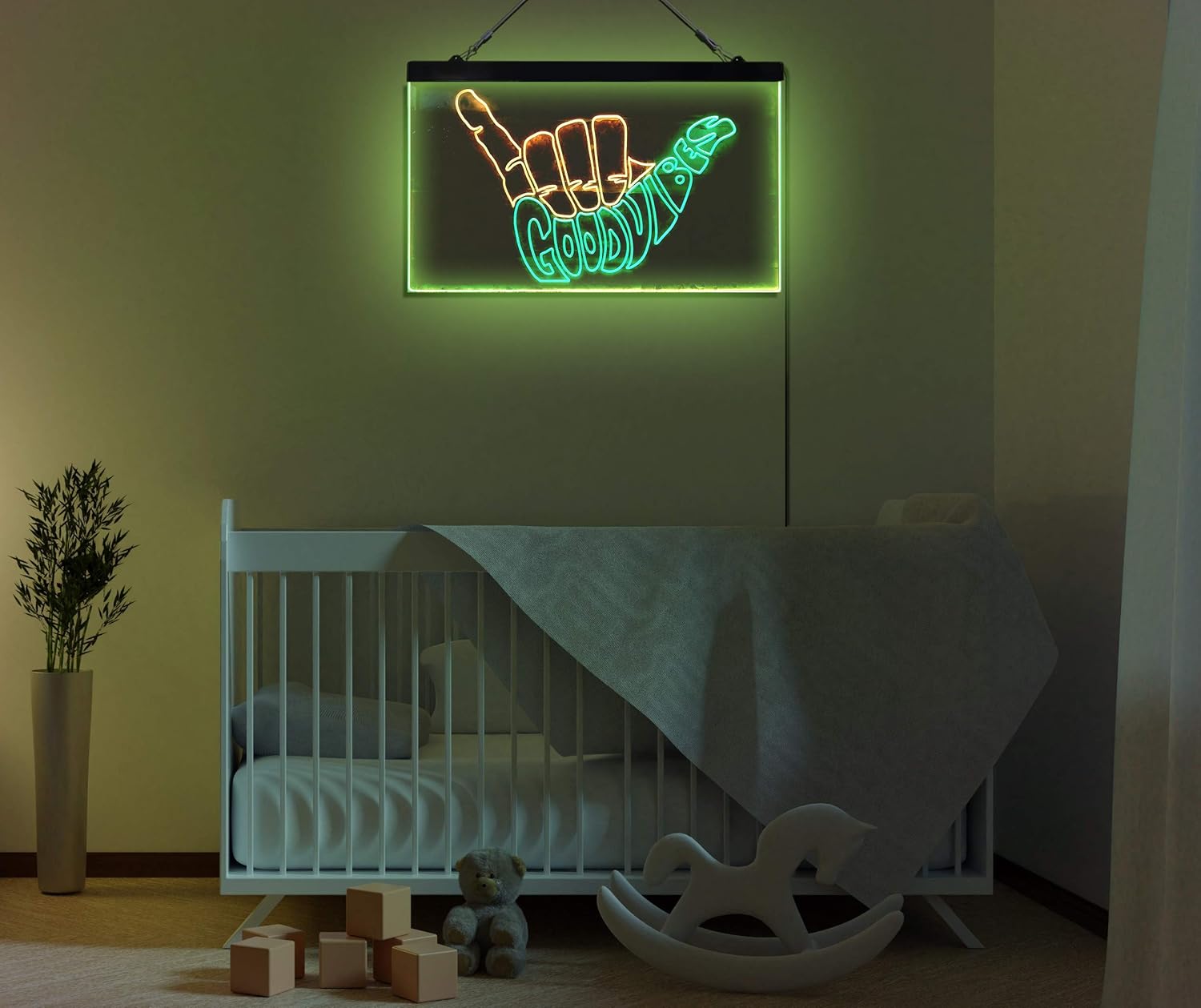 ADVPRO Good Vibes Only Hand Party Decoration Dual Color LED Neon Sign Green & Yellow 12" x 8.5" st6s32-i1076-gy