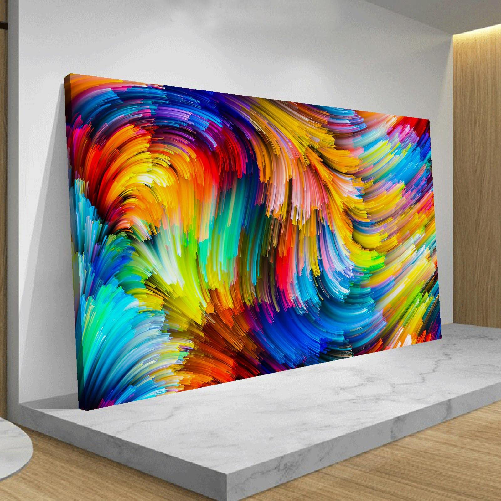OSHIONARTE Decoración de pared de lona de arco iris colorida abstracta Imagen de salpicadura multicolor brillante Ilustración de pintura moderna para decoración de oficina en casa 65x110cm
