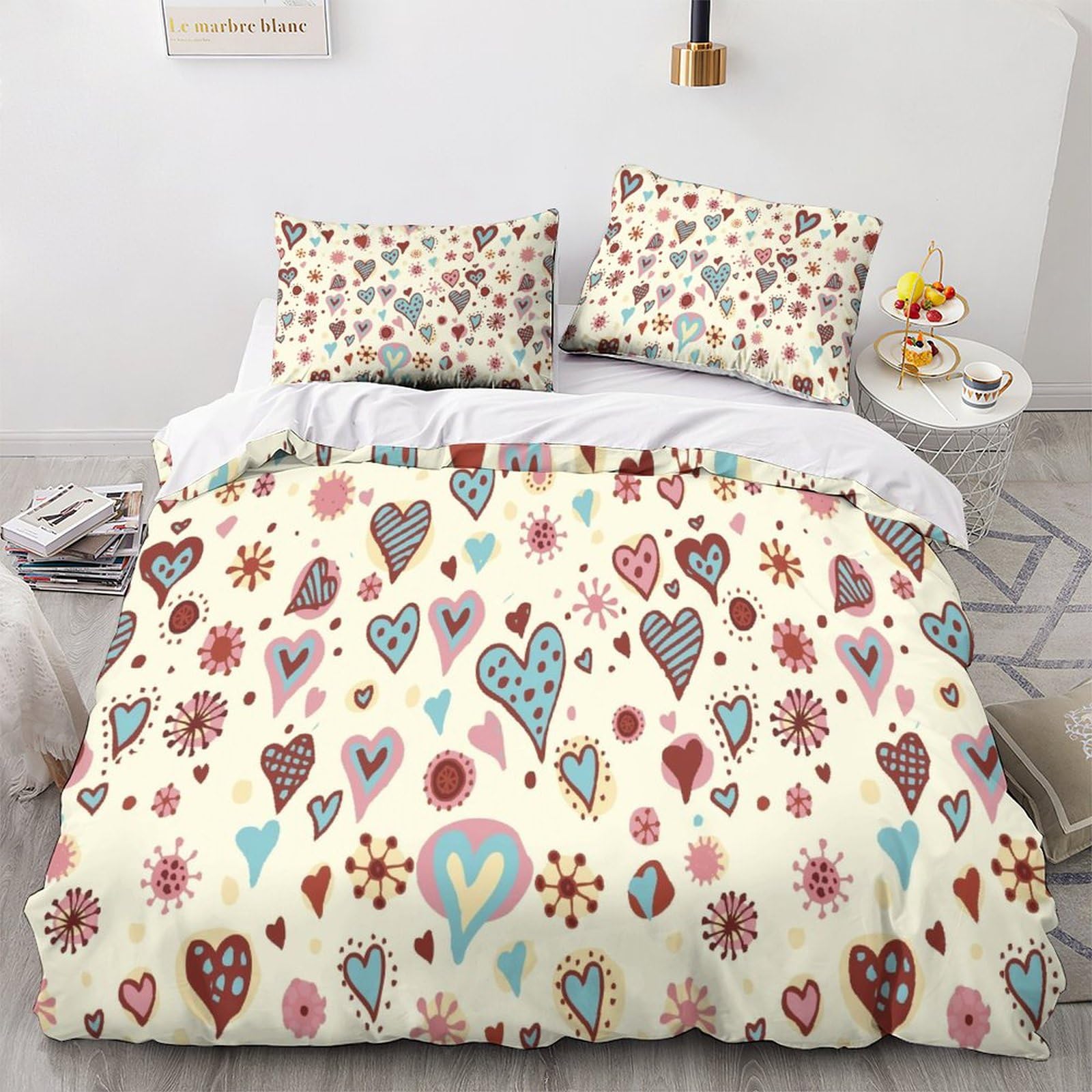 Housse de couette motif cœur 3D King 220x240 cm en microfibre avec taie