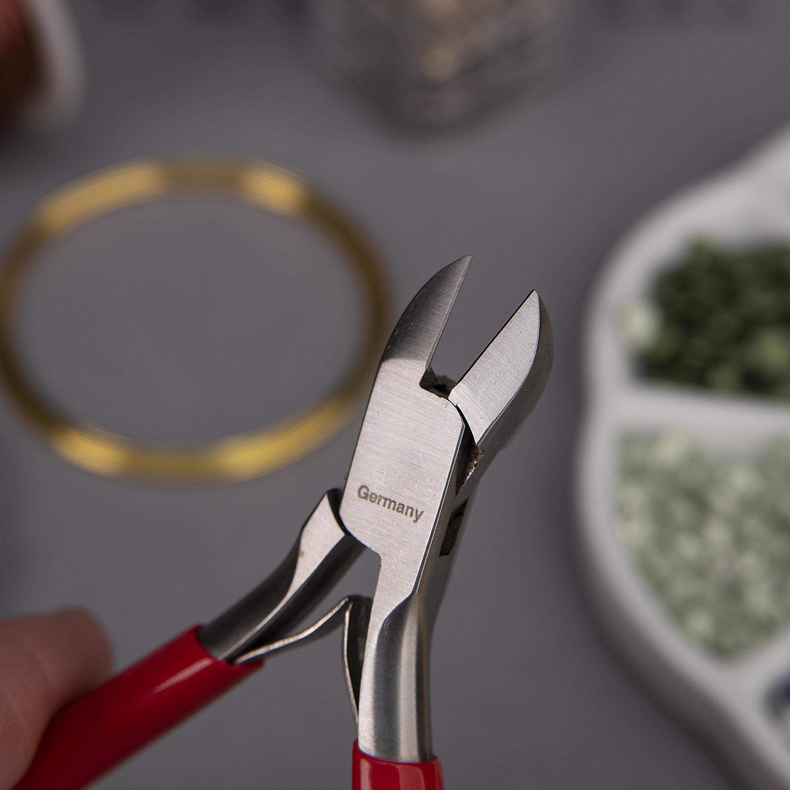 The Beadsmith Niemiecki obcinacz do spłukiwania serii Platinum, 120 mm z głowicą ze stali polerowanej, czerwony wygodny uchwyt z PCW i sprężyna z dwoma liśćmi, narzędzie do produkcji biżuterii