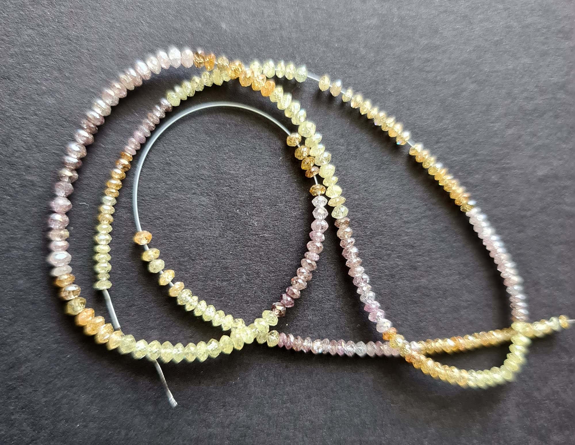Donna Perline rondelle con diamanti sfaccettati scintillanti da 2-2,5mm rosa/arancione/giallo, perline rondelle con diamanti di colore misto (da 2IN a 4IN) - PPKK19, 2-2,5mm, 2 IN