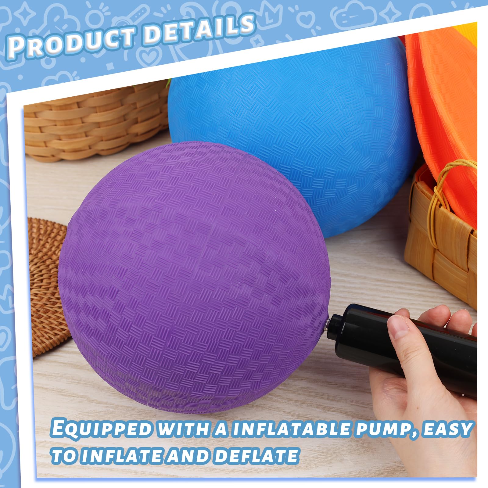 LovesTown 6PCS Playground Balls with Air Pump, 8.5inch Inflatable Dodge Ball Colorful Handball Rubber Kickball for Kids Ball Games - Image 4