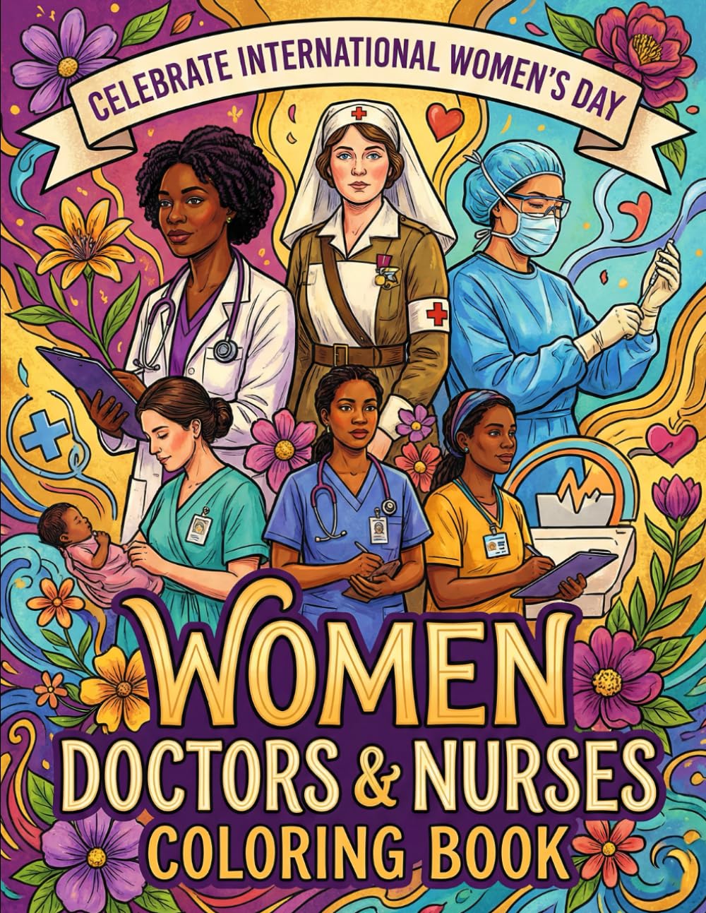 Women Doctors & Nurses Coloring Book: Celebrate Women's Day with 50+ Empowering Coloring pages For Womens (Women’s Day Coloring Book Series)