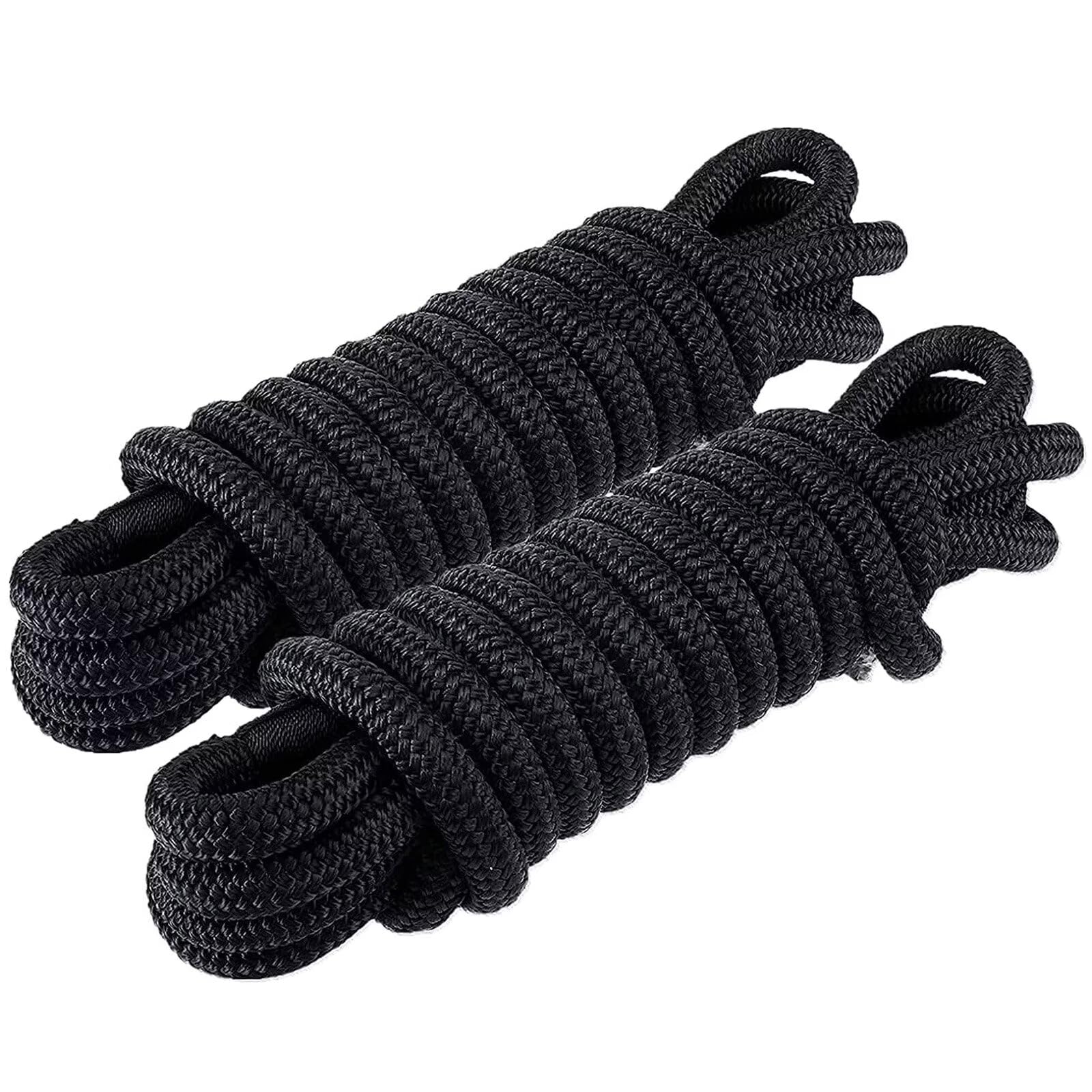 BOOMSTART Lot de 4 cordes d'amarrage pour bateau - 12 mm - Avec œillet en nylon - Double tresse - Diamètre : 12 mm - Longueur : 6,1 m - Œillet : 30,48 cm - Charge de rupture : 2240 kg - Noir