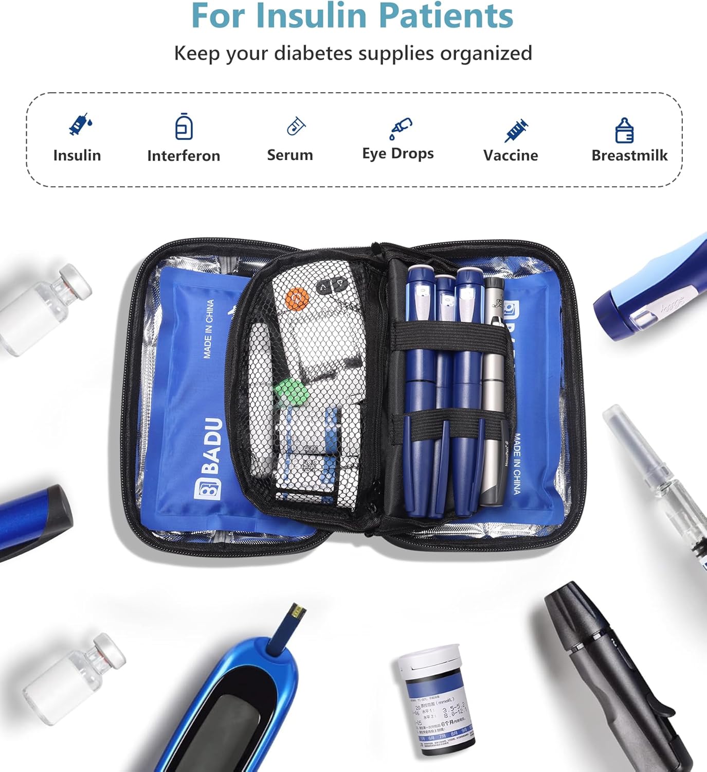 Insulin Cooler Travel Case with Temperature Display, TSA Approved Diabetic Cooling Bag for Insulin Pens and Supplies, Refrigerated Medicine Organizer with 2 Ice Packs