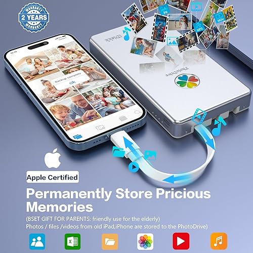 Miniatura 2 de iDiskk Disco duro externo certificado App-le de 2 TB para iPhone 17 y iPad Android Mobile 2TB iPhone disco duro, MacBook y PC, Photo Stick para