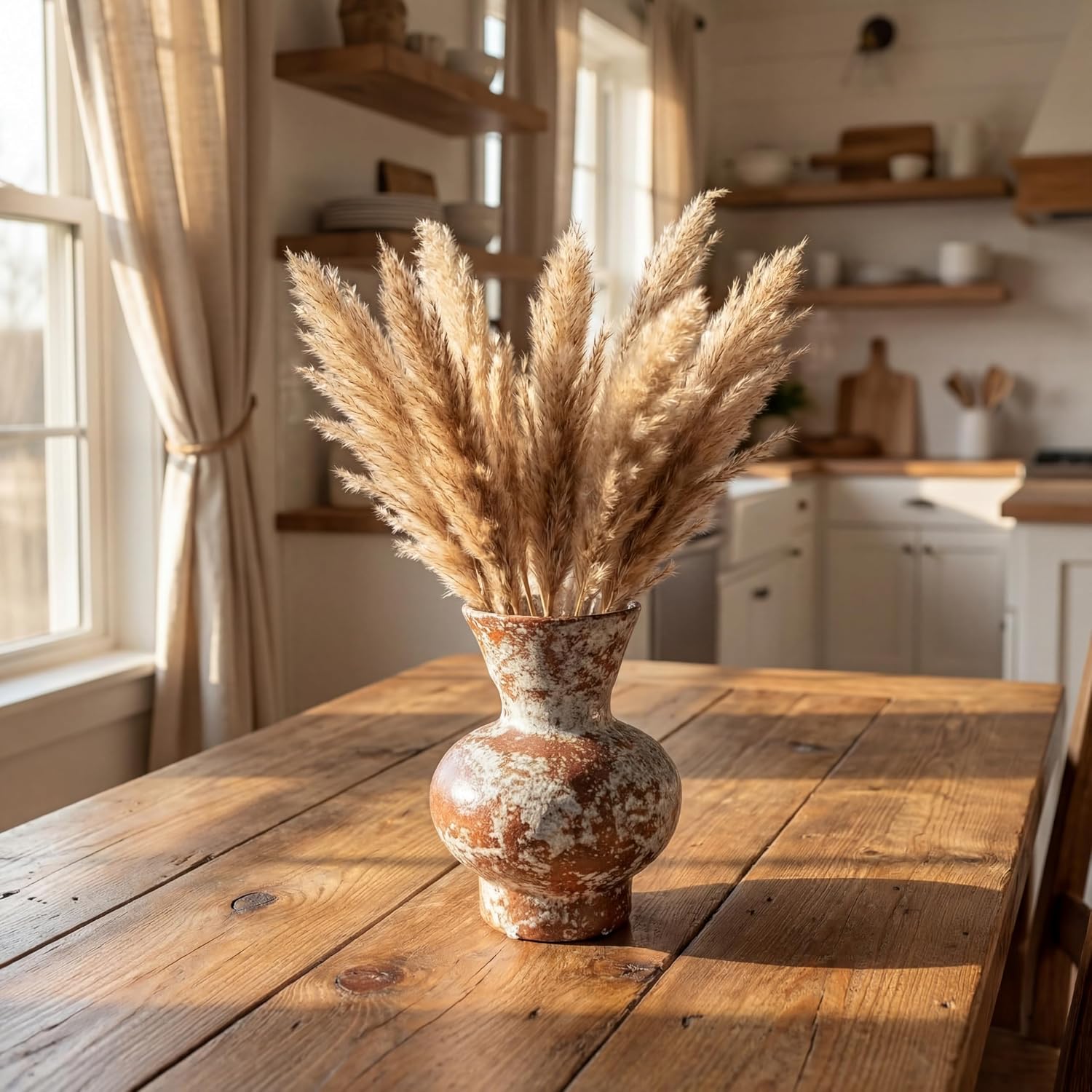 Rustic Ceramic Flower Vase for Home Decor, Handmade Vintage Stoneware Clay Pottery Terracotta Textured for Modern Farmhouse, Living Room, Office Desk Table Shelf (Dark Brown and White) 5.5IN