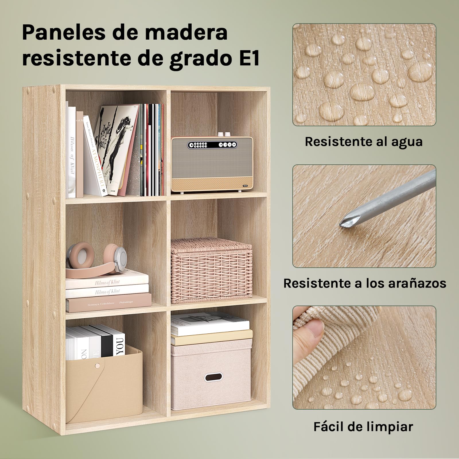 WOLTU Libreria con 6 Cubos Abiertos, Estanteria para Libros y Exposición, Mueble Estanteria para Oficina, Estudio Juvenil y Salón, 60x29,5x89cm, Roble Claro, SK002hei3
