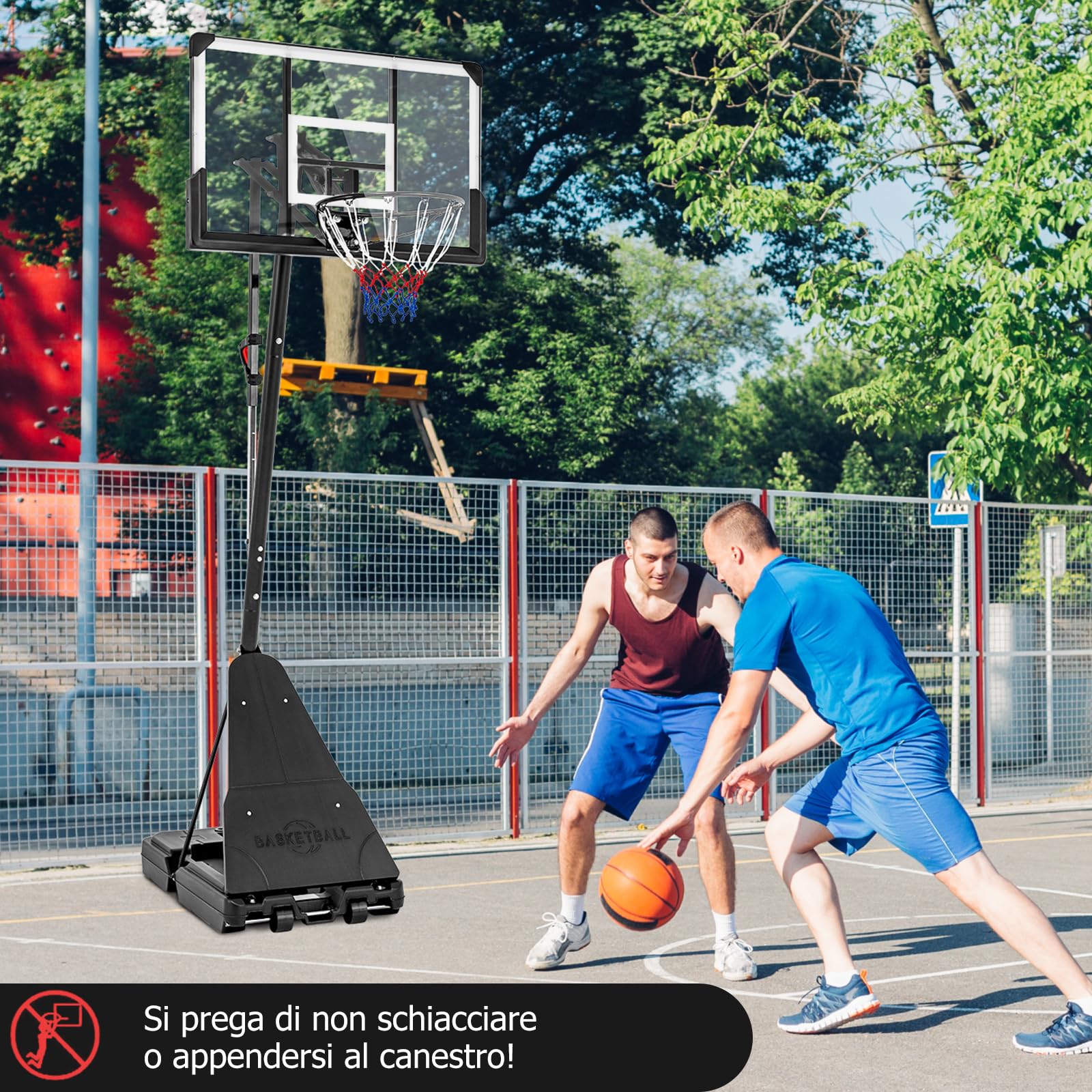 COSTWAY Canestro da Basket per Adulti, Canestro da Basket da Esterno ed Interno Regolabile 150-365 cm con Tabellone in PC, Ruote, Asta e Base Riempibile