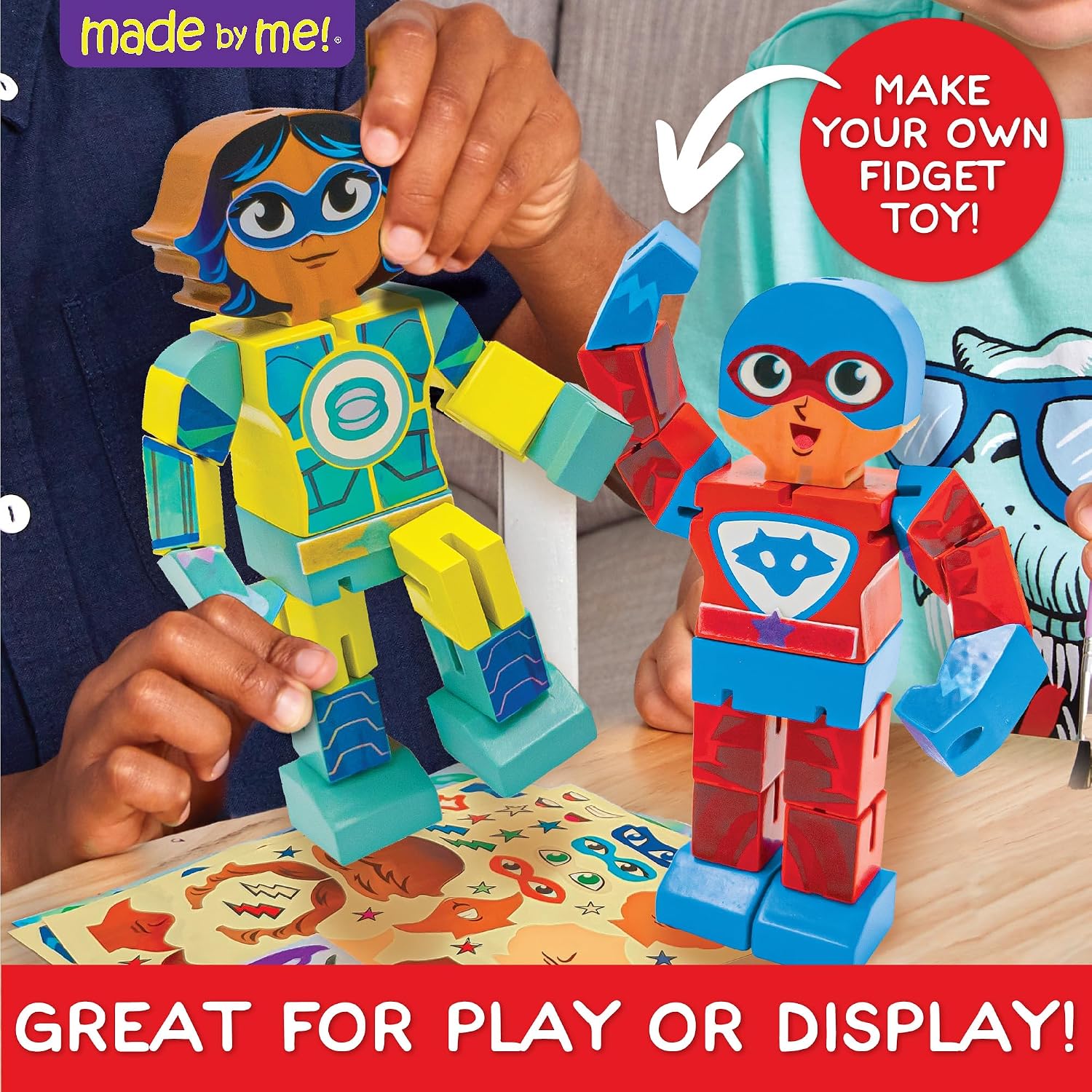 Made By Me Build & Paint Your Own Wooden Toys, DIY Wood Craft Kit, Easy to Assemble, Superhero Action Figures