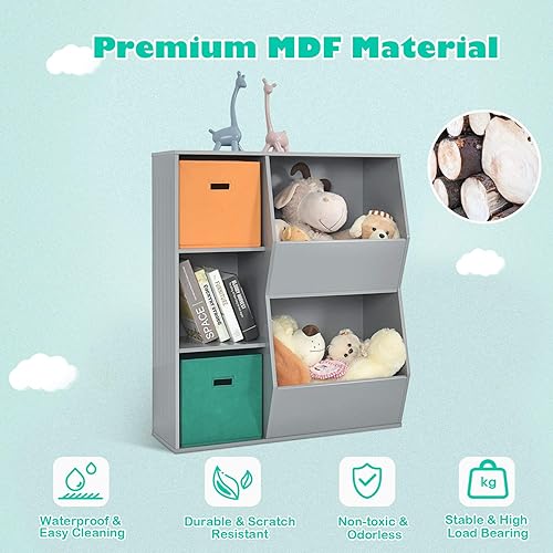 Miniatura 6 de HONEY JOY Organizador de almacenamiento de juguetes para niños estantería y estantería para niños con 2 cajas de almacenamiento gabinete de