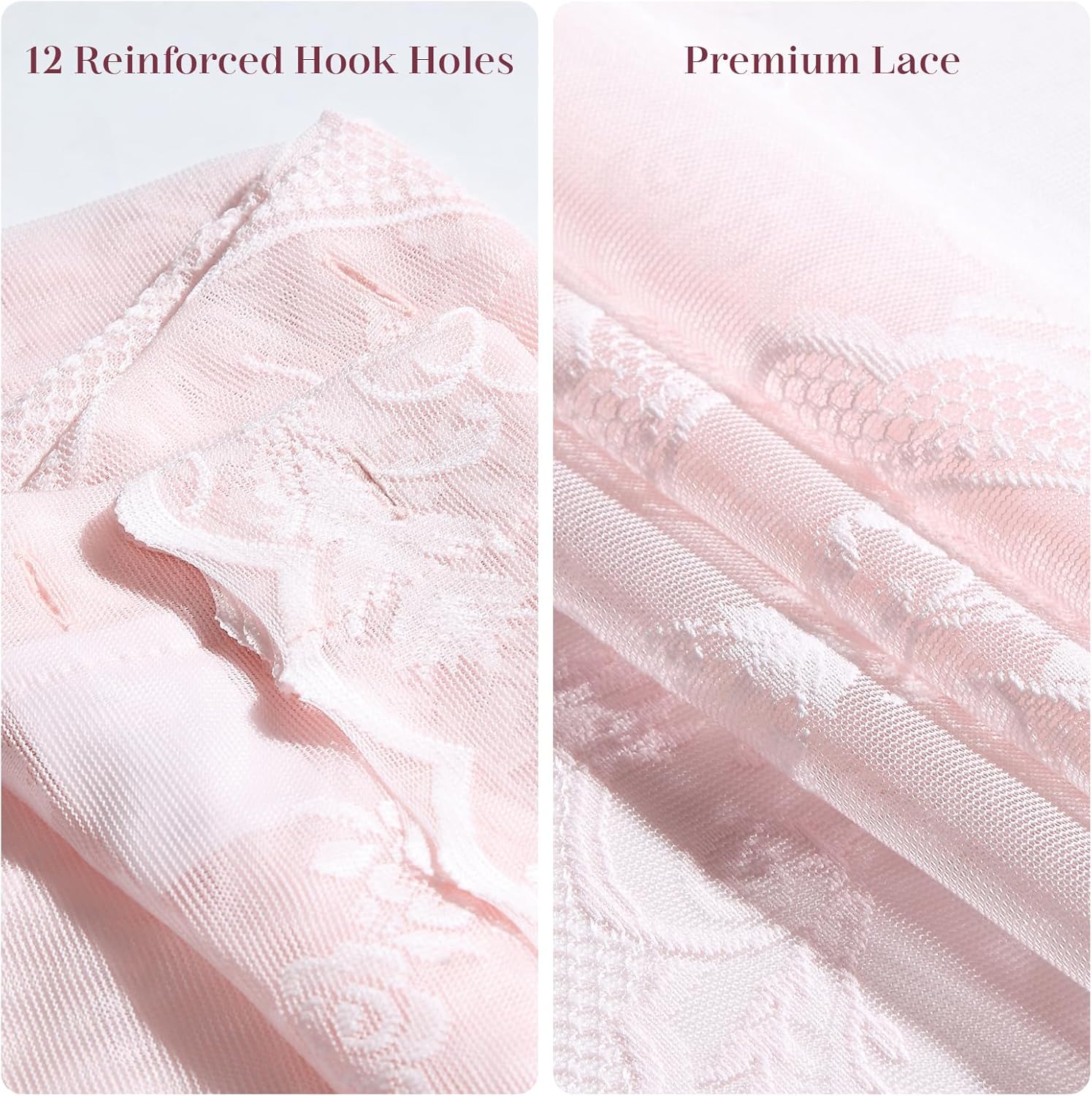 Pink Lace Shower Curtain with Valance and Tassel, Shabby Chic Romantic Floral Sheer Shower Curtain, Vintage Scalloped Edge Decorative Bathroom Curtain for Girls & Women, 72" W x 72" L