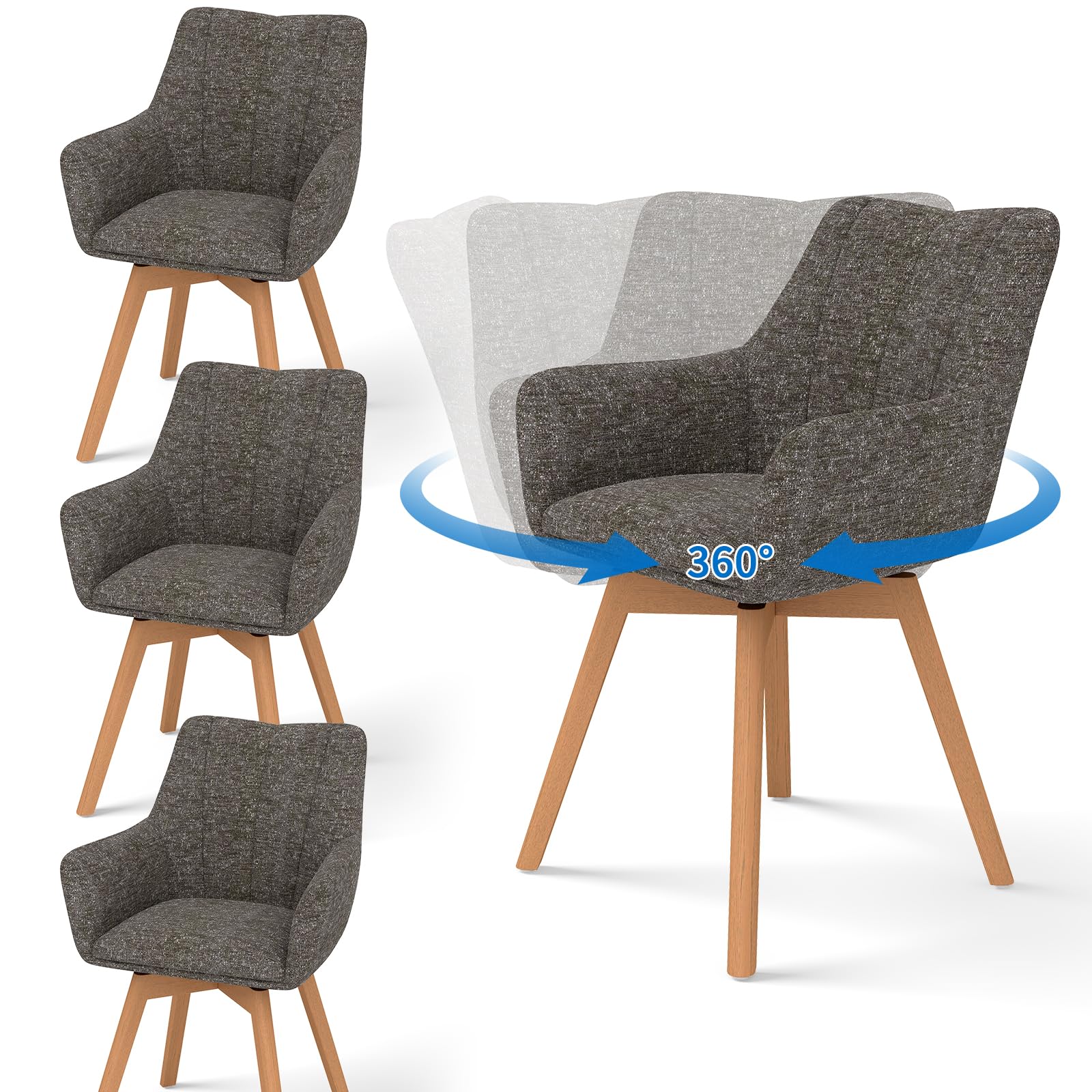 WAFTING Esszimmerstühle drehbar 360°, esszimmerstuhl drehbar mit armlehne | Tweed-Stoff, Armlehnstuhl, Moderner Polsterstuhl, Drehstuhl, Esszimmerstuhl Drehbar, Wohnzimmer, Arbeitszimmer, Schlafzimmer