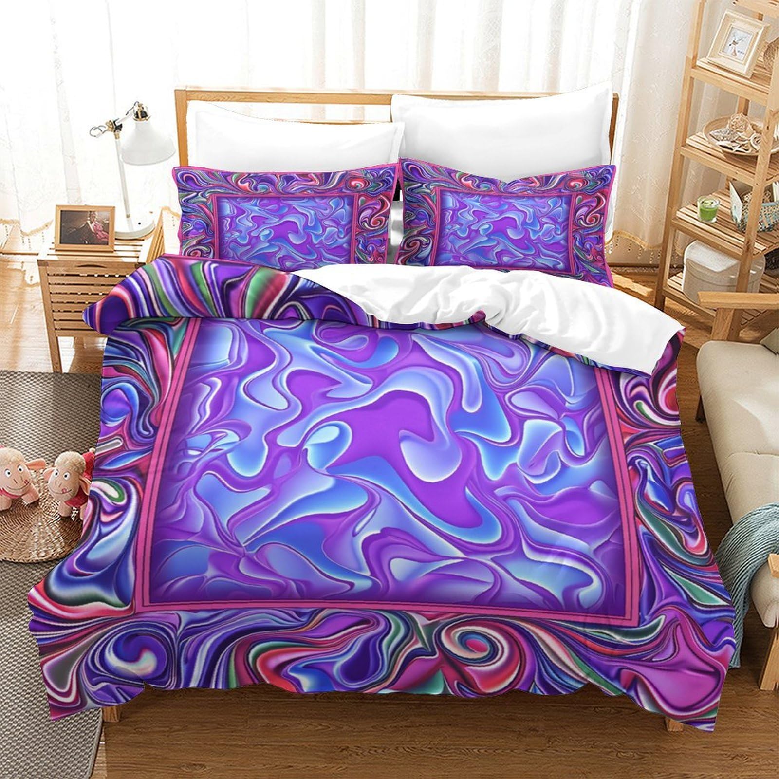 P1S9U7W5Y Colorful Abstract 3D Printed Duvet Cover Set 3pcs Microfiber Artistic Bedding Set Single（140x200cm）