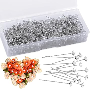 400 Pcs Diamond Boutonniere Pins, 2.1 Inch Flower Pins Straight Pins Diamond Rhinestones Head Corsage for Bouquets, Boutonniere Pins for Flower Bouquets for Wedding DIY Decoration