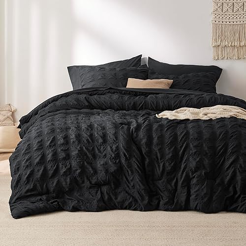 Miniatura 2 de Bedsure Bed in a Bag Queen - Juego de edredón Queen de 7 piezas, juego de ropa de cama de sirsaca a cuadros, edredón alternativo suave y ligero,