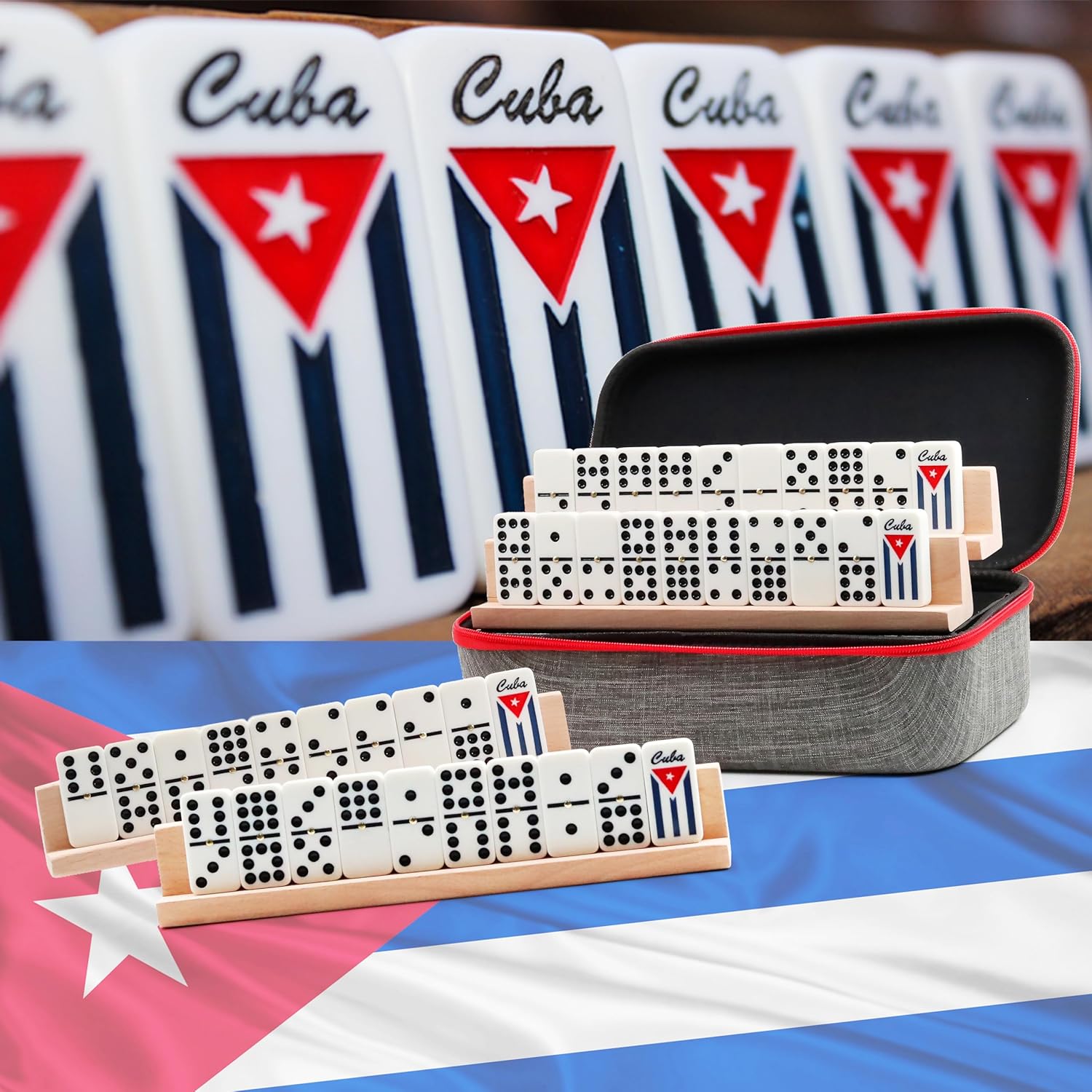 Cuban Dominoes Double Nine Set with 55 Pieces and 4 Wooden Trays Cuban Traditions Great for Gift