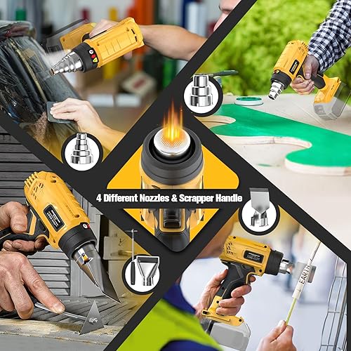Miniatura 23 de LIVOWALNY Pistola de calor inalámbrica compatible con batería Makita de 18 V: pantalla digital LCD, 350 W, 122 ℉ a 1022 ℉, pistola de aire caliente