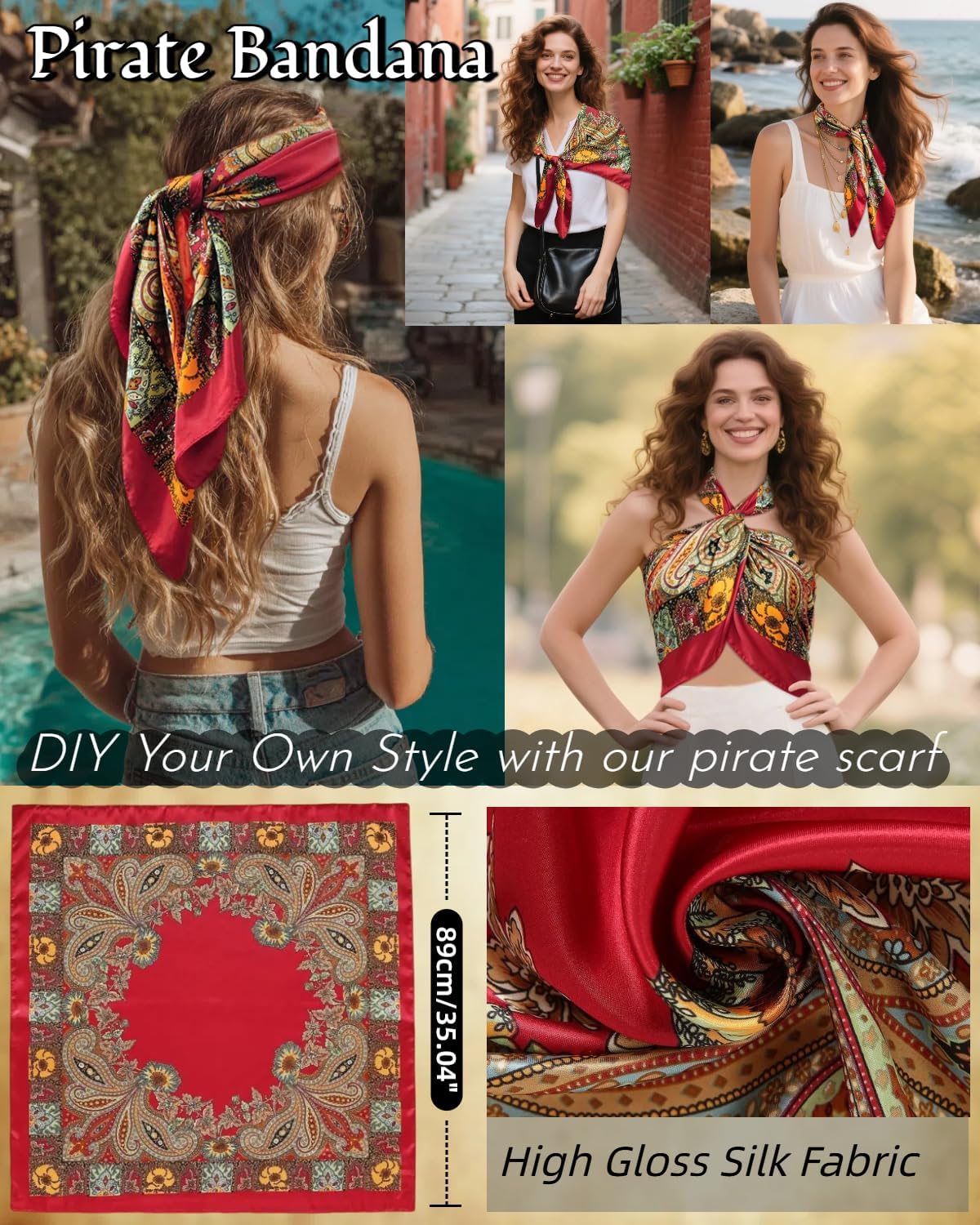 kasahara Pirate Costume Accessories Women Pirate Bandanas Head Scarf Eye Patch Medieval Corset Necklace Jewelry - Image 4