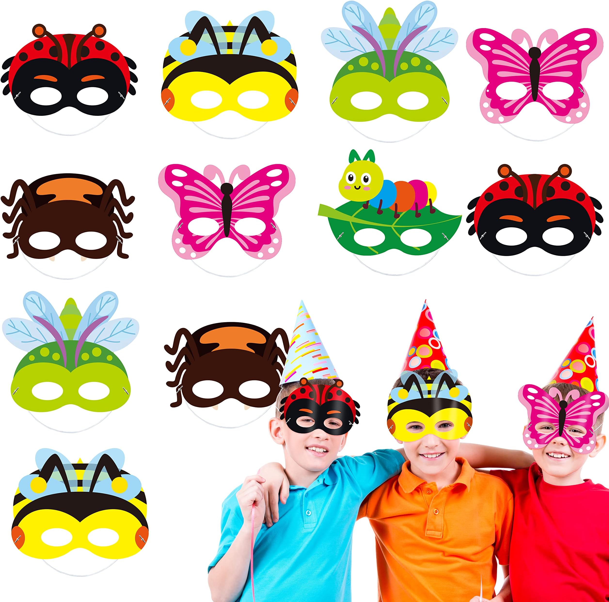 CY2SIDE 30pcs Spring Bugs Paper and Elastic Masks for Kid,Spring Time Insect Theme Dress-Up Party Accessory Favor Supplies