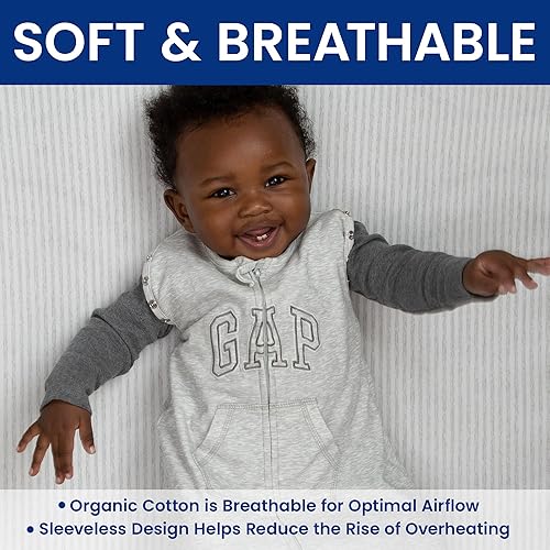 Miniatura 3 de Delta Children Gap babyGap TrueSleep - Saco de dormir con cremallera, 100% algodón orgánico, certificación GOTS y Oeko-Tex 100, cierre de 2 vías,