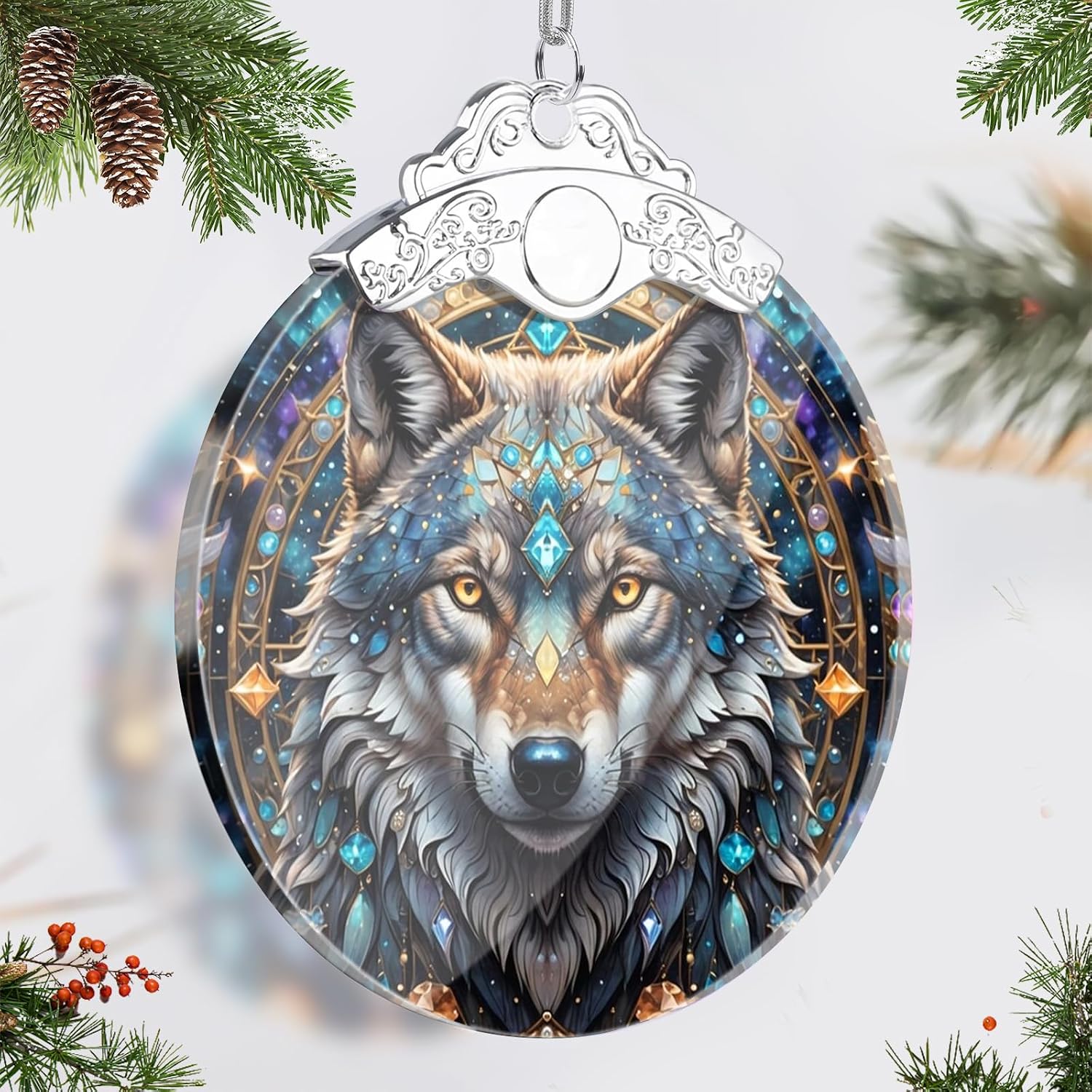 Wolf Ornaments for Christmas Tree, Christmas Tree Decorations and Stained Glass Ornament, Xmas Gifts for Wolf Lovers image 2