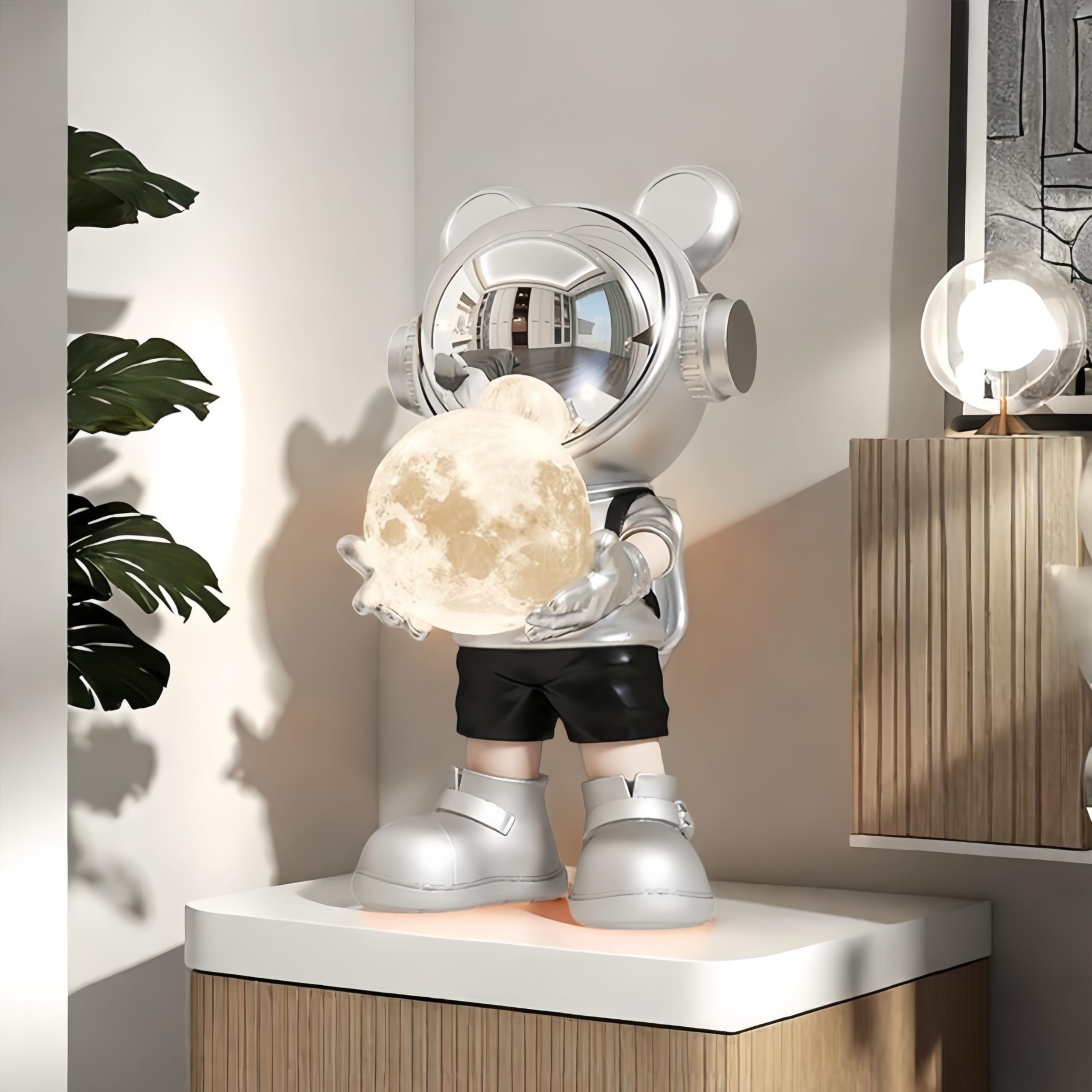 Estatua de astronauta de resina, escultura espacial, decoración temática espacial, perfecta para salas de estar, dormitorios y otros espacios (naranja A)