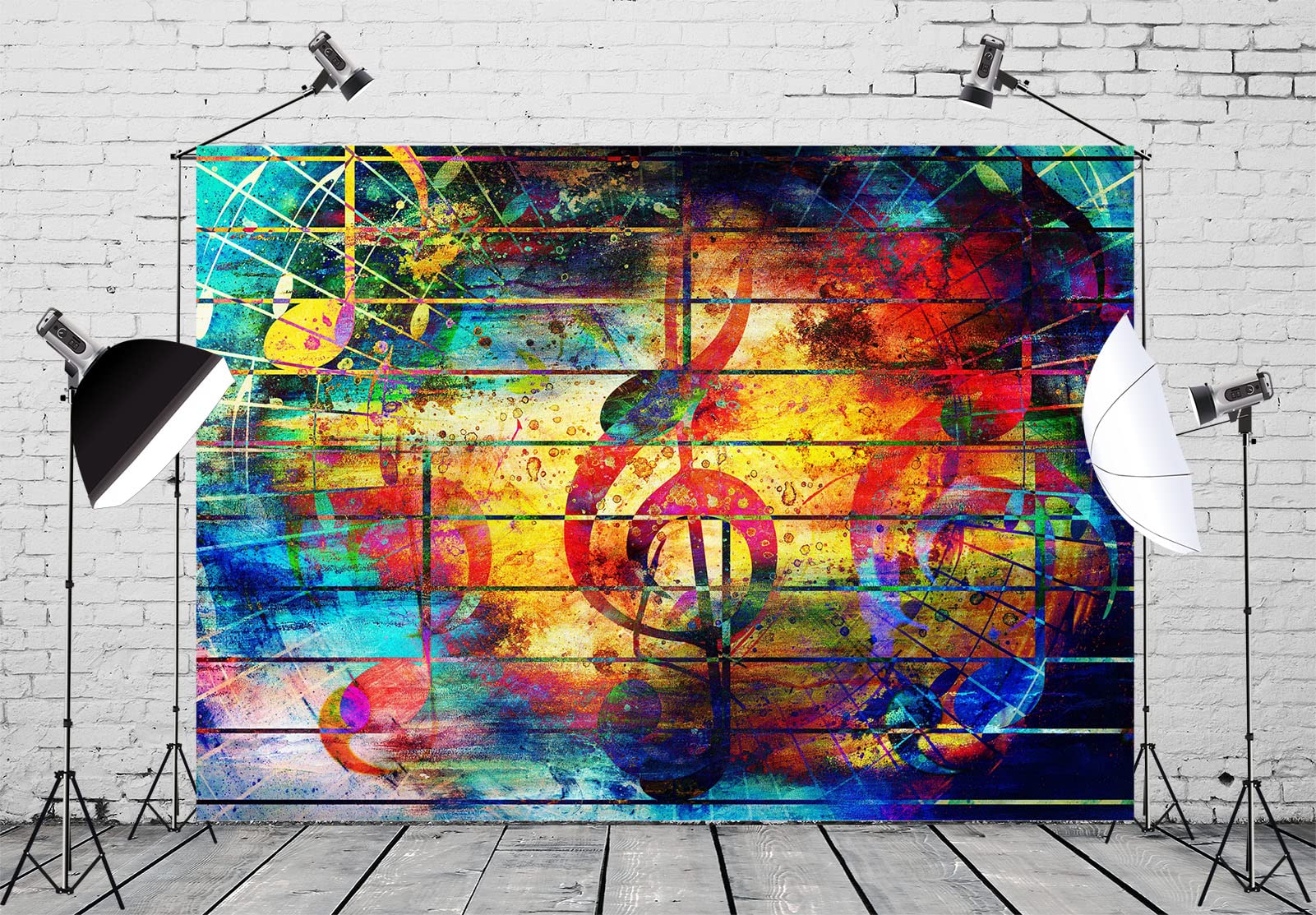 BELECO 3x2.5m Sfondo Notazione Musicale, Simboli, Palco Grunge, Party, Cabina Fotografica.