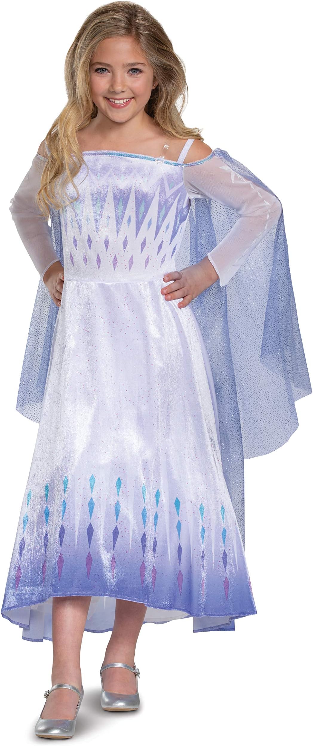 Disney Frozen 2 Elsa Costume for Girls, Deluxe Dress and Cape Outfit, Child Size Small (4-6x), White & Blue (22907L)