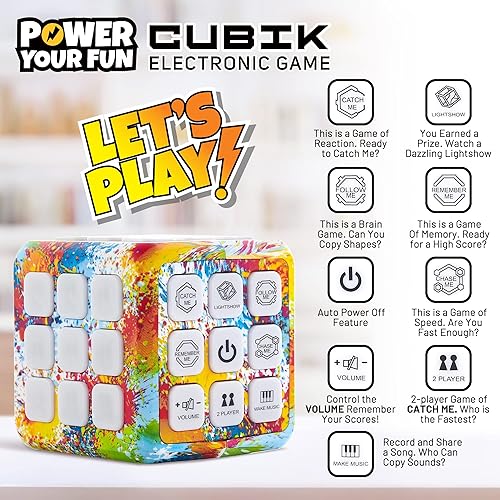 Miniatura 3 de Power Your Fun Cubik - Cubo de Memoria LED Intermitente - Juego Electrónico Portátil, 5 Juegos de Memoria Cerebral para Niños, Juguetes Sensoriales