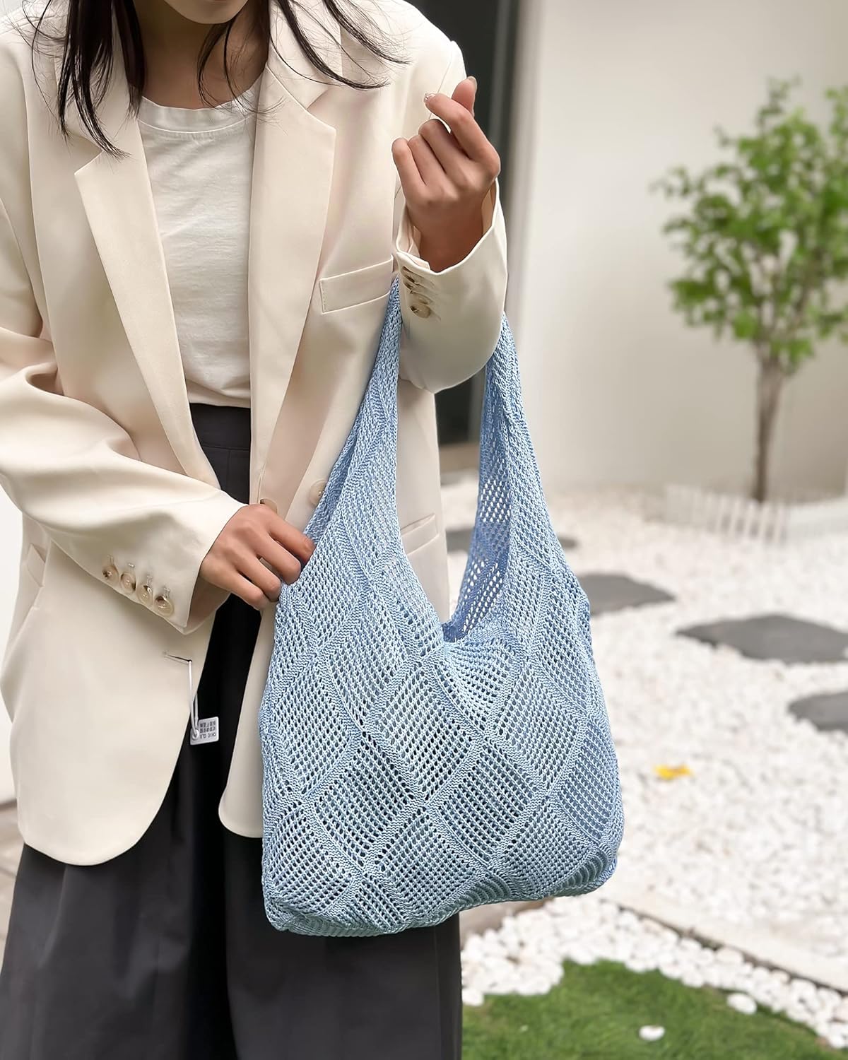 Crochet Mesh Beach Tote Shoulder Handbags Hobo Summer Aesthetic Women's Bag - Image 4