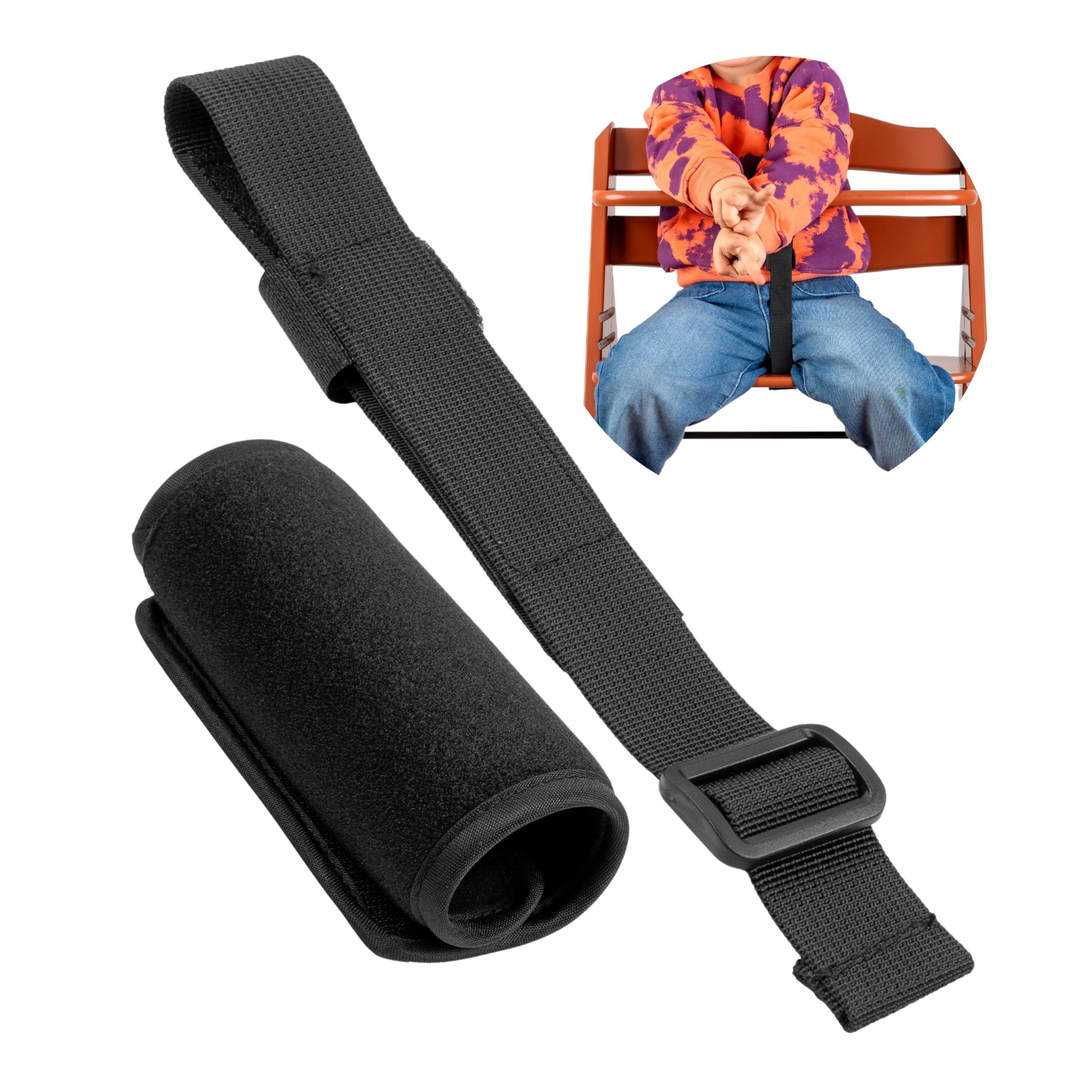 Cinghia inguinale con protezione per cintura per seggiolone, confezione da 2, in nero, cinghie per cintura compatibili con Hauck Alpha Beta, Stokke Tripp Trapp, roba e molti altri