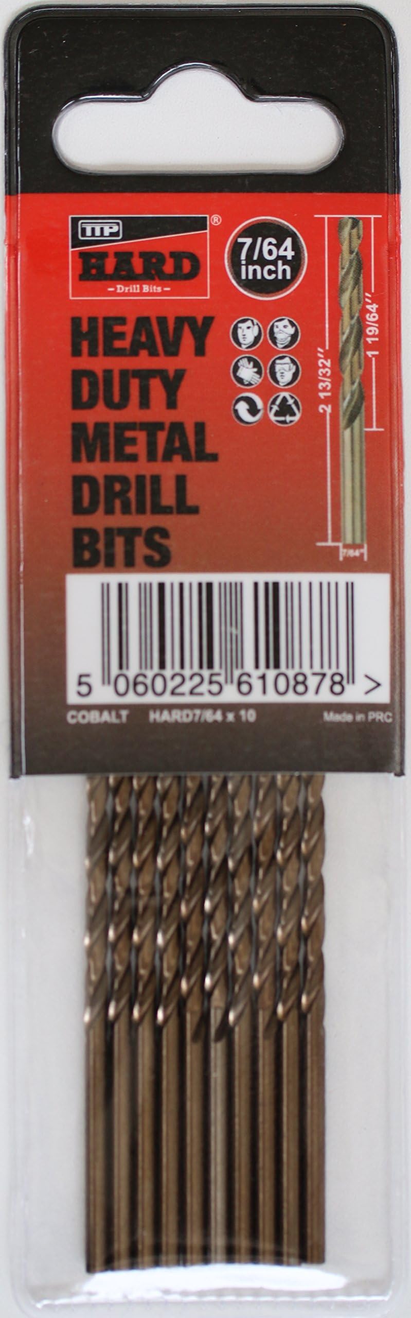 Cobalt M35 imperial 764โ drill bits for metal by TTP HARD drills | Pack of 10 x 7/64โ cobalt drill bits | added cobalt for drilling harder metals |Easy to use & long life | Easily drill chrome, stainless steel, hardox 450, cast iron and aluminium | Heavy duty and designed for drilling harder metals and alloys | maintains cutting abilities at higher temperatures | reduced heat build up | can be resharpened | Certificate of Hardness from SGS Testing