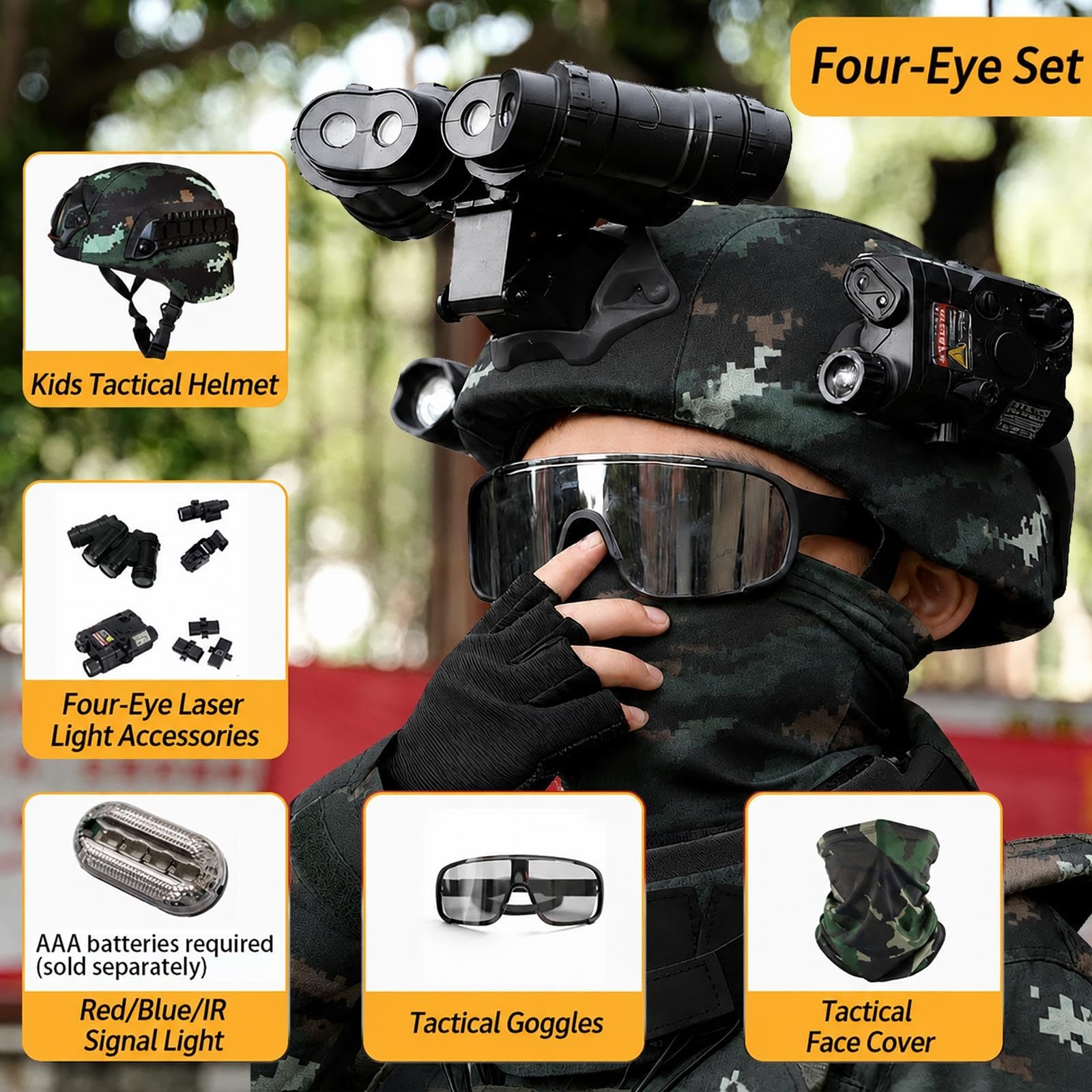 Set Casco Táctico Infantil con Soporte NVG Modelo, Máscara Facial Y Gafas
