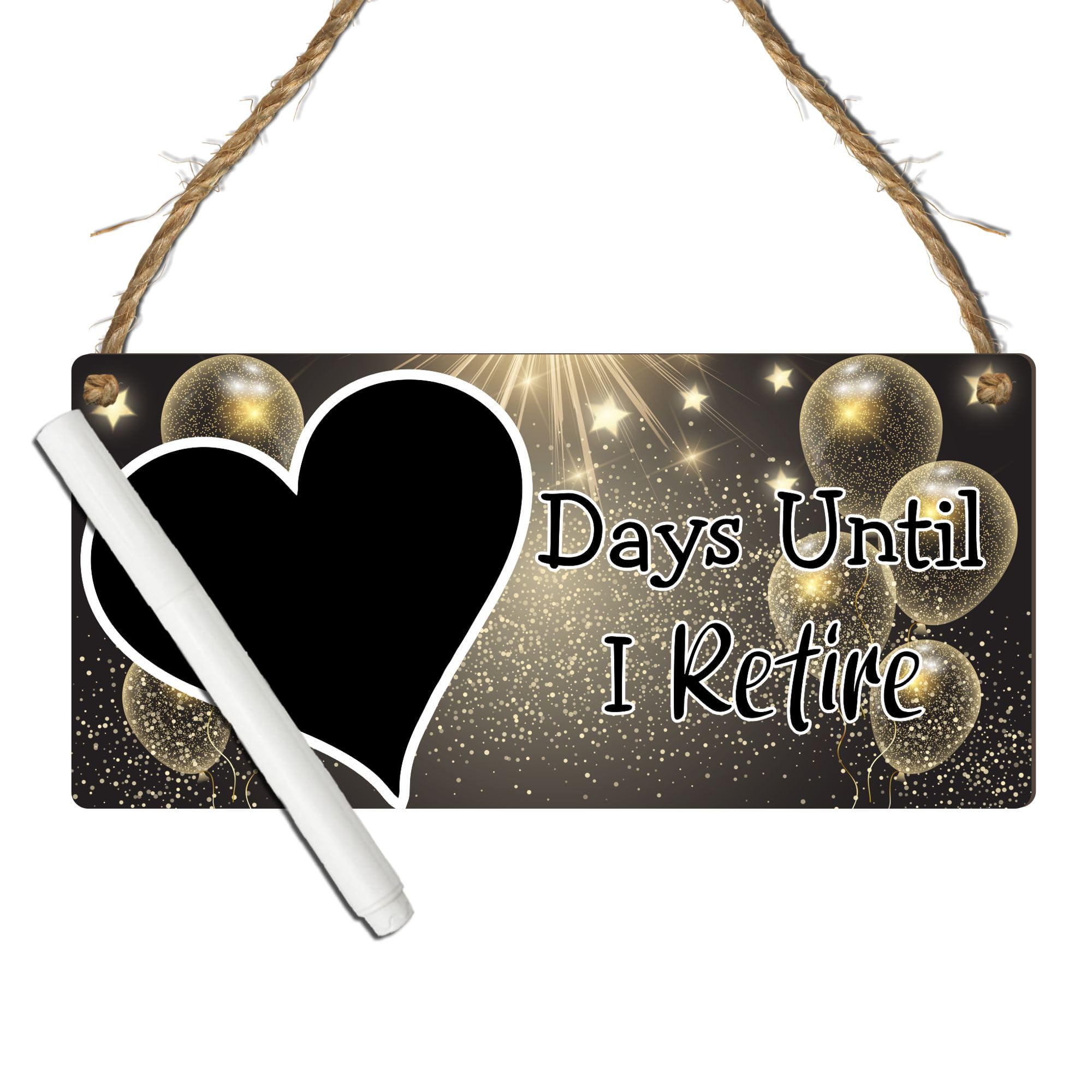 Days Until I Retire Countdown Plaque - Decorative Hanging Sign with Multiple Retirement-Themed Designs | Countdown Chalkboard Sign, (Black & Gold Party, With Pen, Large: 29 cm (H) × 13.5 cm (W))