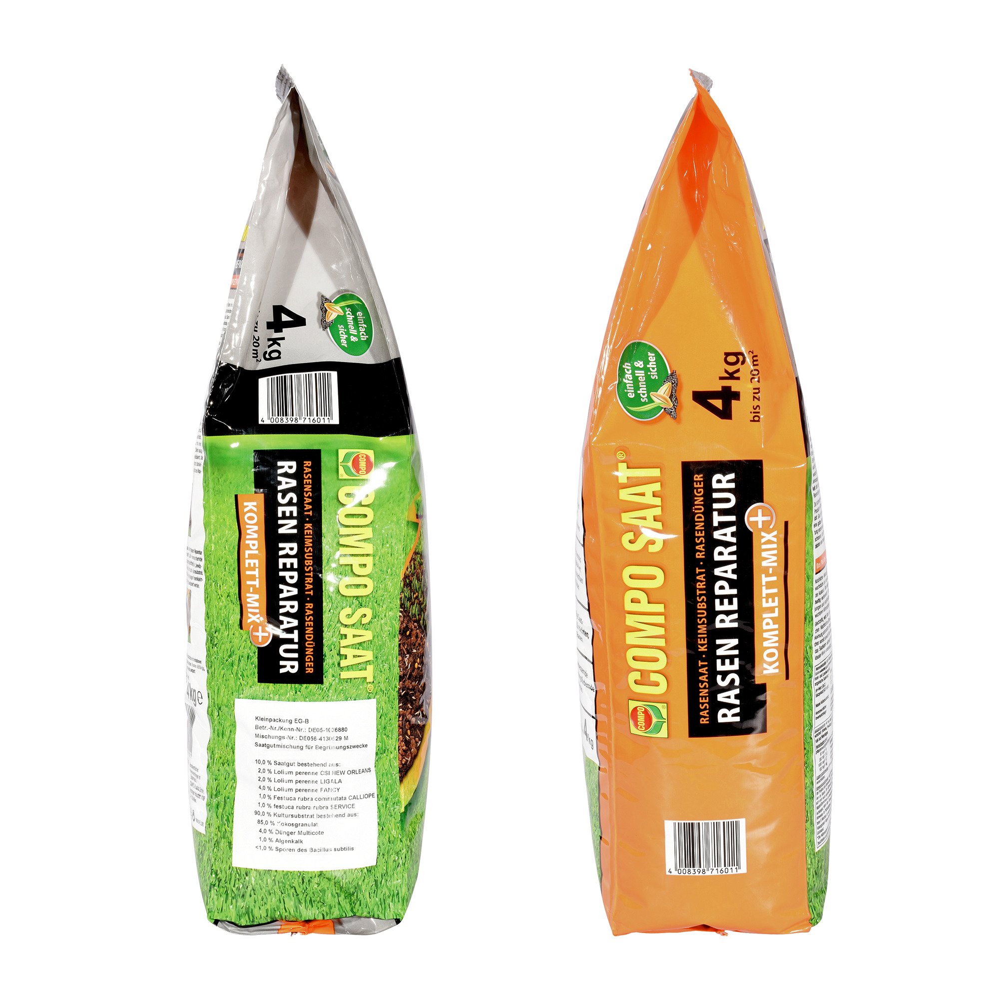 Compo SAAT Divot reparación completa Mix +, semillas de césped, semillas de sustrato, a largo plazo de fertilizantes de césped y activador del sustrato 4 kg, 20 m² (Paquete de 2)