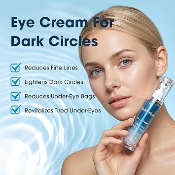 Eye Cream for Dark Circles, 5% Caffeine Retinol Under Eyecream for Anti Aging Wrinkles Eye Bags Puffiness, Multi Peptide Hydrating Treatment Eye Cream with 360 Massage Roller, Brightens, 0.75 Fl.oz
