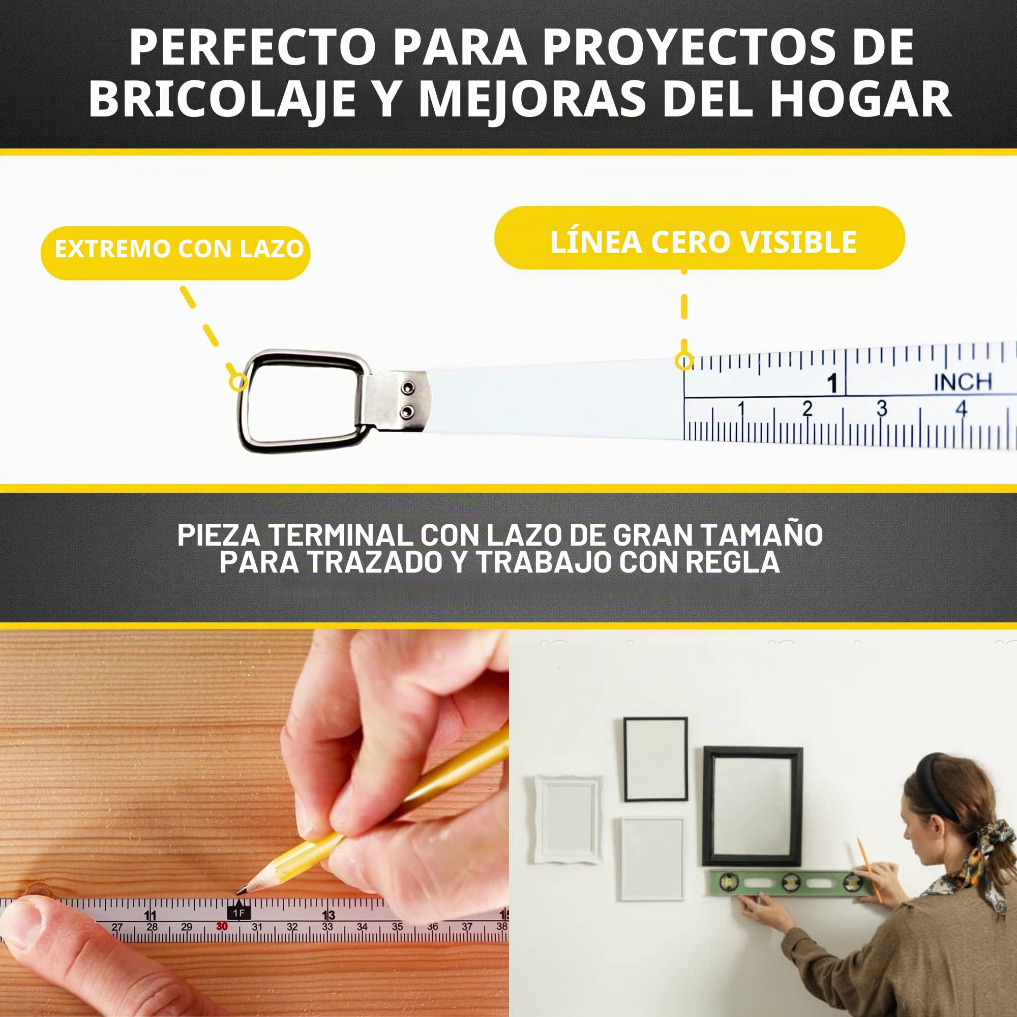 Cinta métrica perfecta para circunferencia de diámetro Pi, cinta métrica imperial y métrica de 1/2 pulgada por 12 pies, uso para medir objetos cilíndricos, modelo DCT120