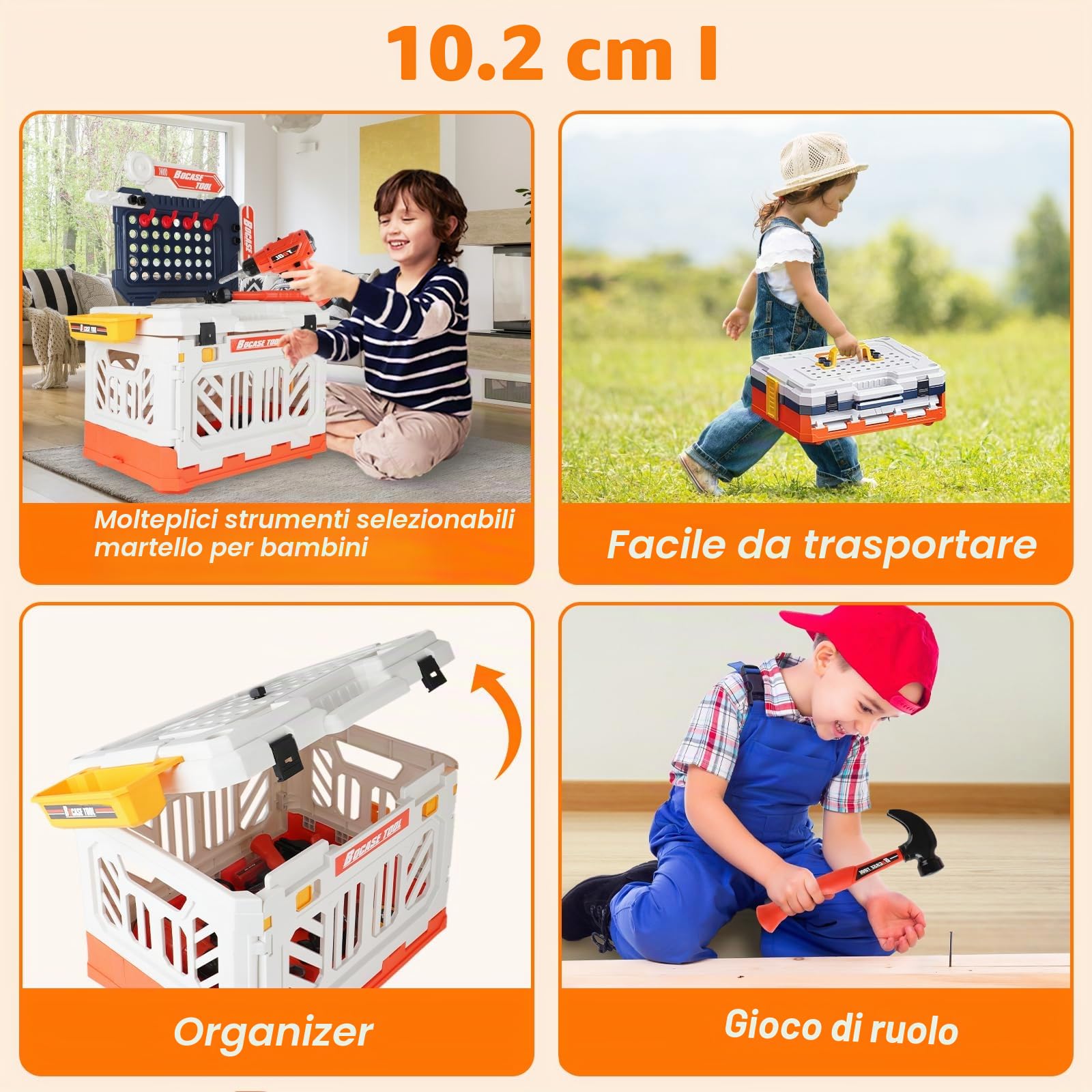 deAO Banco degli Attrezzi per Bambini, Trapano Elettrico e Realistico, Set di 90 Pezzi Trasformabile, Gioco di Finzione, Giocattoli da Costruzione