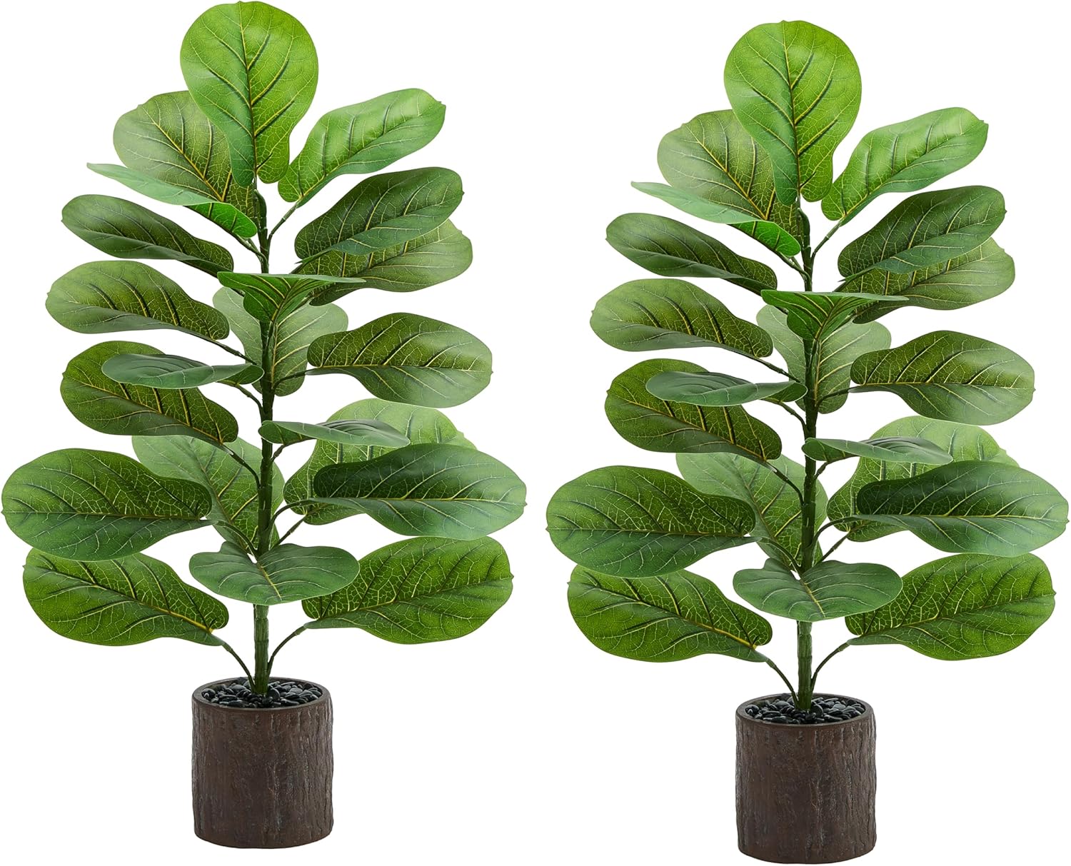 2 Pack Artificial Fiddle Leaf Fig Tree 30in, Large Realistic Faux Ficus Lyrata Plant with Pot Table Top Faux Plant for Indoor Outdoor Home, Office, Living Room, Bathroom Decor (Wood-grain pot, 30in-2)