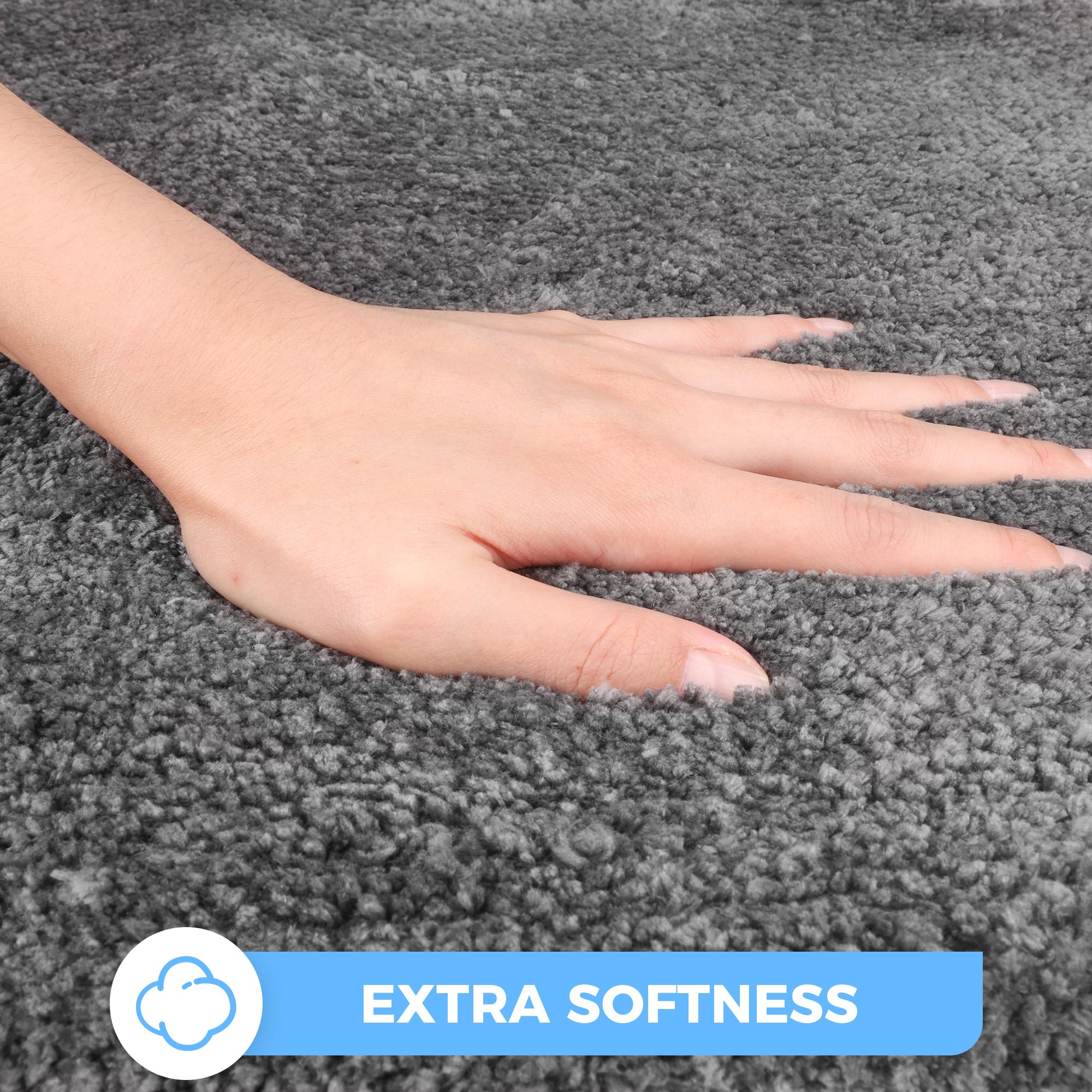 Sentidos Badematte Rund Ø 67 cm Grau, Badezimmerteppich rutschfest, Hochflor Badteppich rund flauschig & wasserabsorbierend, Badvorleger rutschfest waschbar, WC Vorleger & Duschvorleger - Badgarnitur