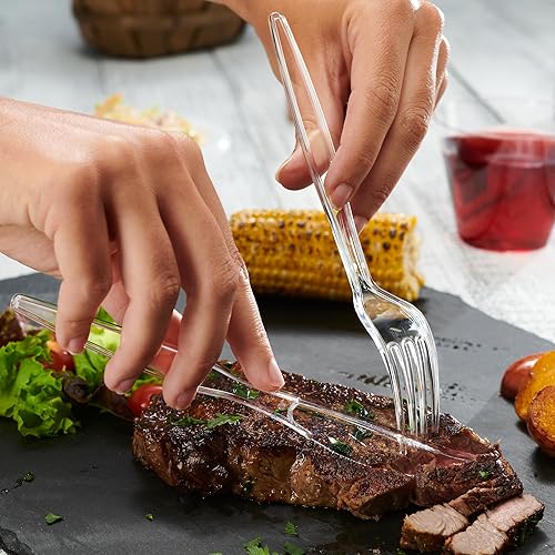 Miniatura 3 de Comfy Package Paquete combinado de 360 unidades cubiertos básicos de plástico transparente, utensilios desechables pesados, 180 tenedores, 120