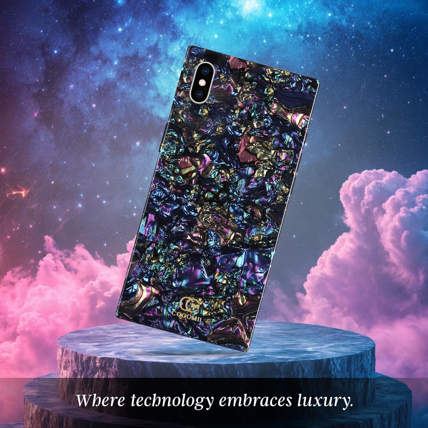 COCOMII Rectangle Case for iPhone Xs/iPhone X, Wireless Charging Compatible, Nebula Abalone Shell