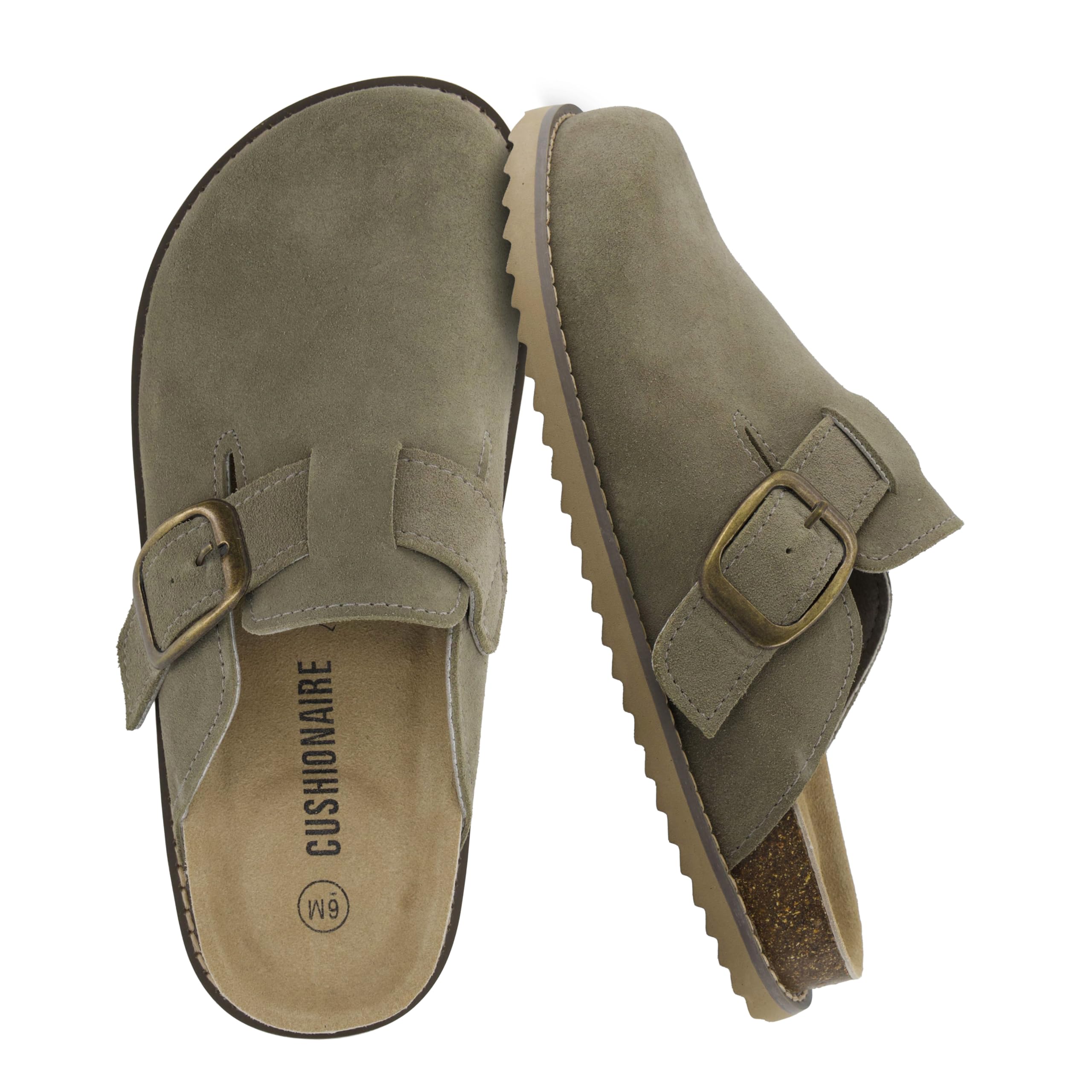 CUSHIONAIRE Women's Blain Genuine Suede Slip-On Clogs with + Memory Foam & Chic Buckle Mu…