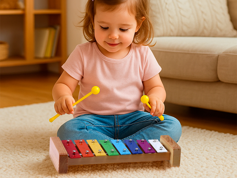 Xilófono Ovalado PlanToys – 5 Paneles De Colores Con Martillo, Juguete Musical Sostenible Para Bebés
