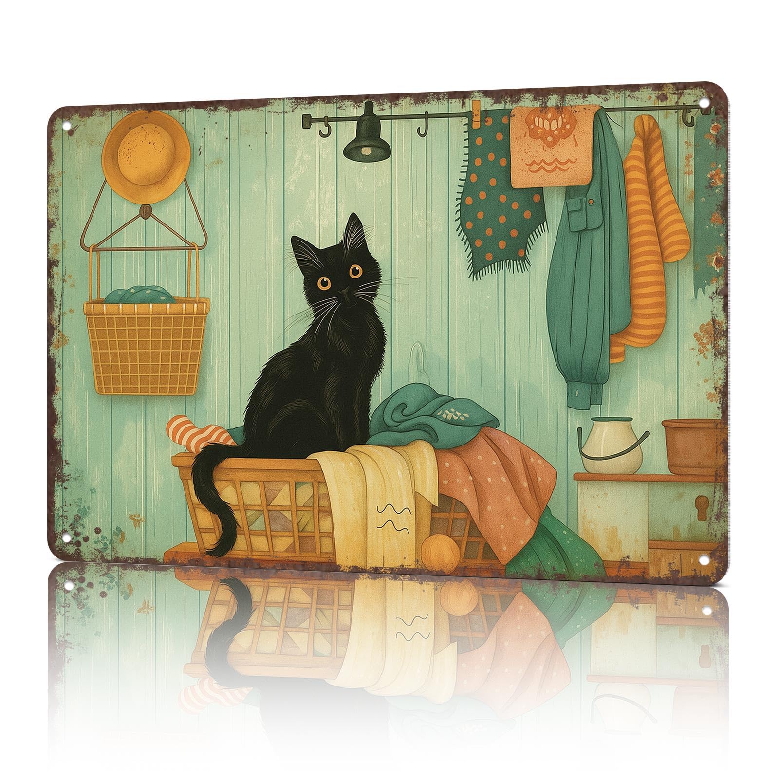 KWQDOZF Vintage Metal Tin Sign Charming Cat In Laundry Room Vintage Metal Sign Posters Wall Art for Dorm Home Office Room Decor 8X12inch