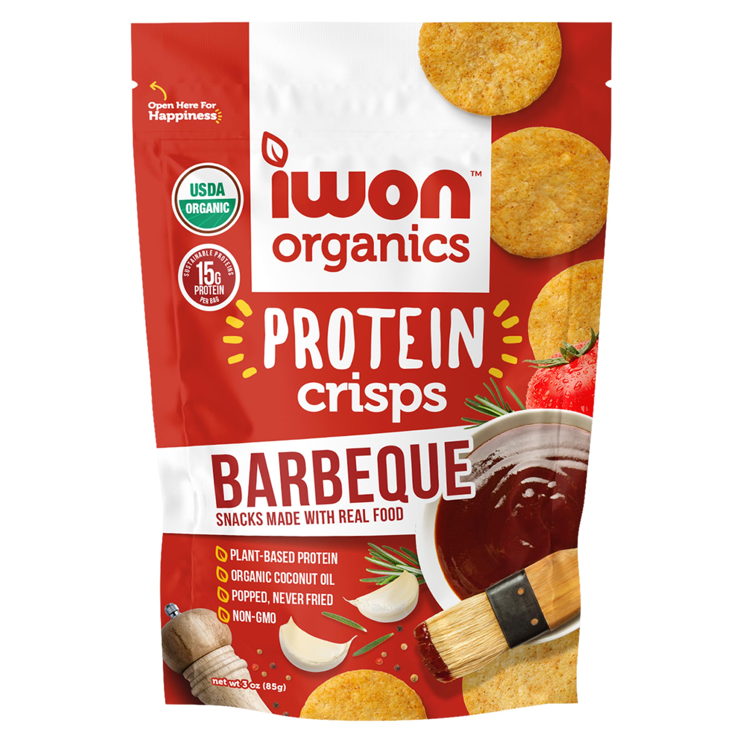 Iwon Organics Organic Barbeque Protein Crisps, 3 Oz
