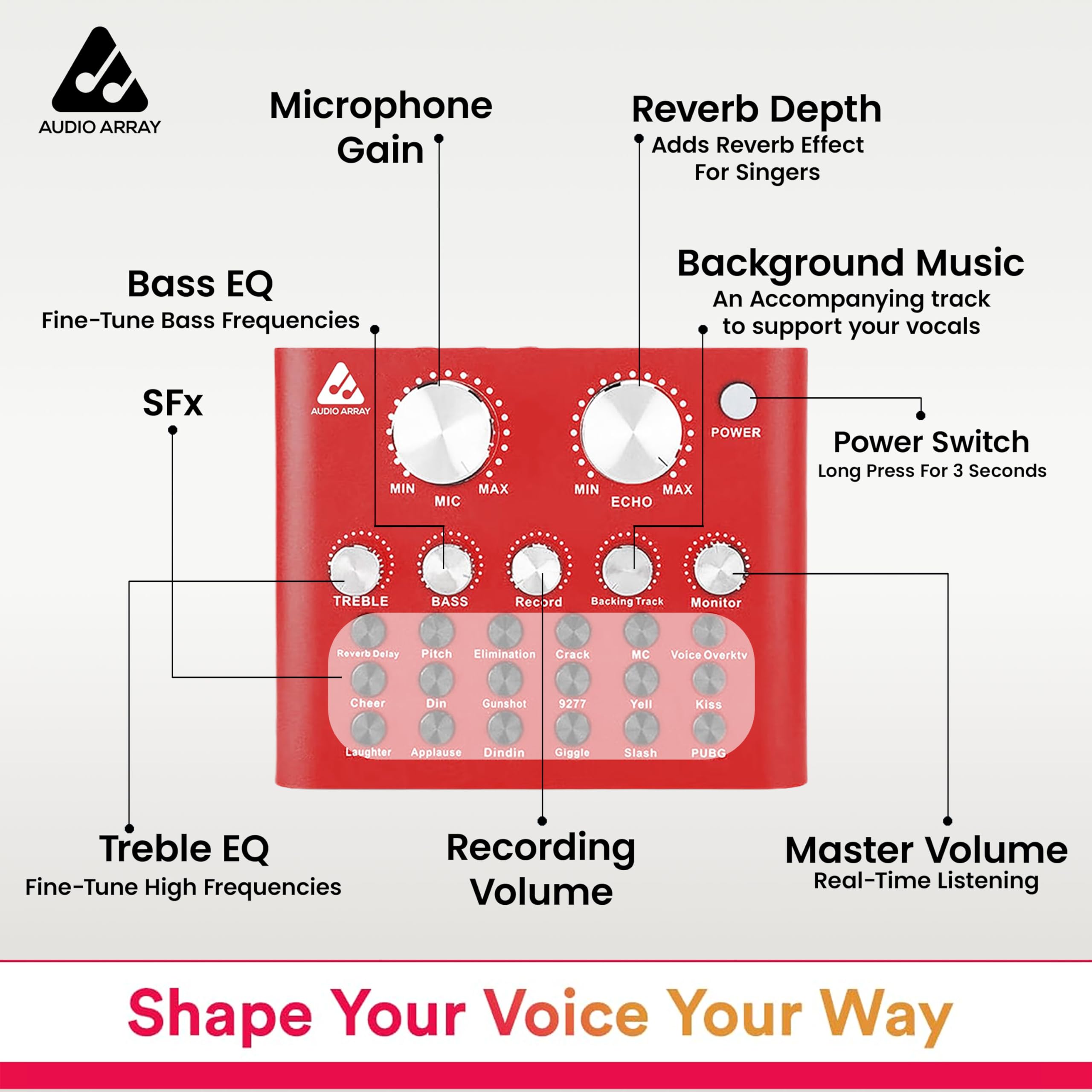 Audio Array Singing Bundle | Condenser Mic with Boom Arm & Sound Card V8 | Voice Effects, Reverb, Bluetooth | Ideal for Podcasting, Karaoke, Live Streaming, YouTube & Singing - GB-03 — Amazon image 5