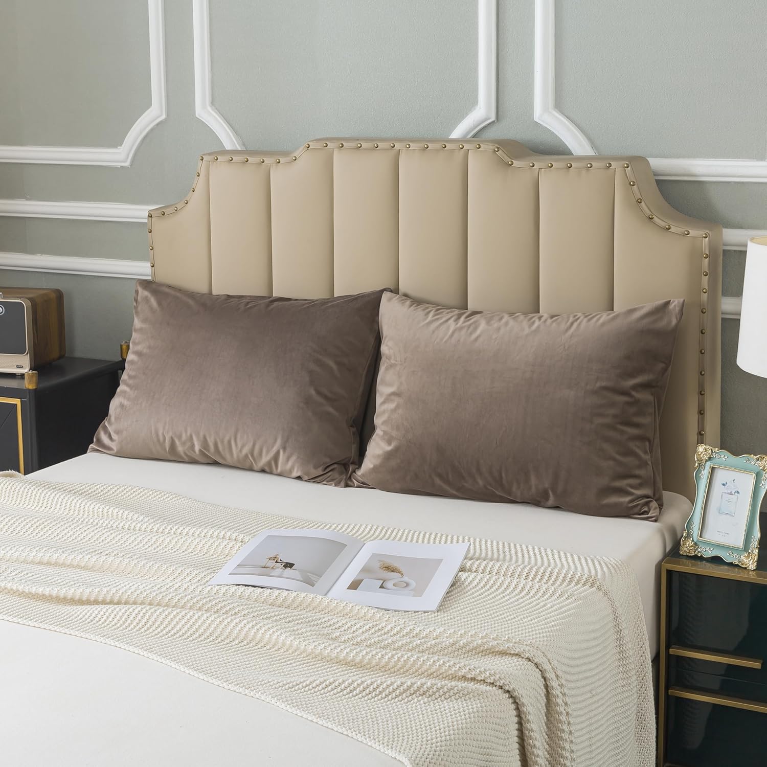 H HOUSEHOLD Set of 2 Velvet Queen Size Pillowcase, Soft and Cozy Luxury Fuzzy Flannel 20x30 Inches Pillow Cover with Zipper (Queen (20 x 30 Inch), Brown)